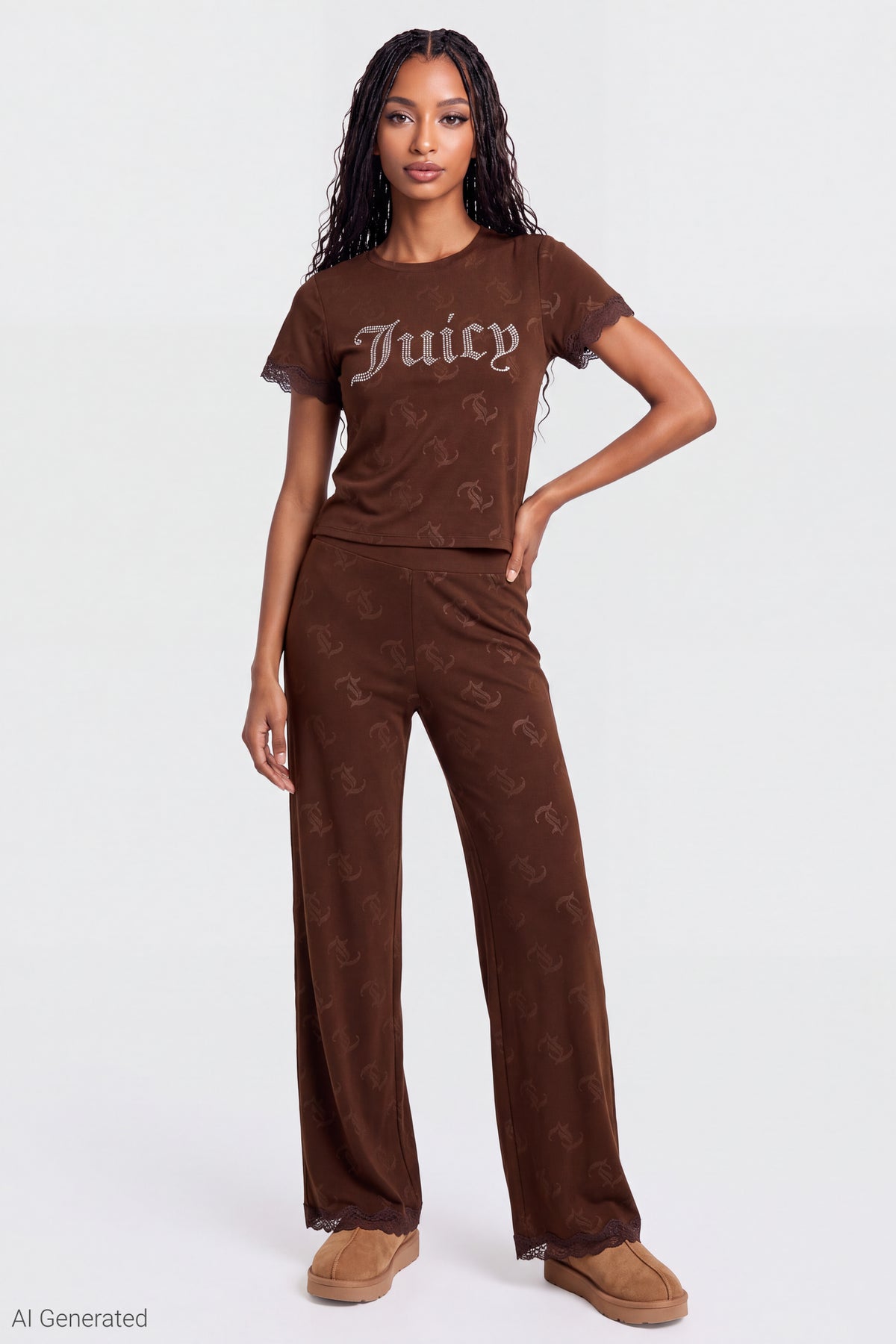 Juicy Couture Velour T-Shirt & Pant Set - Brown