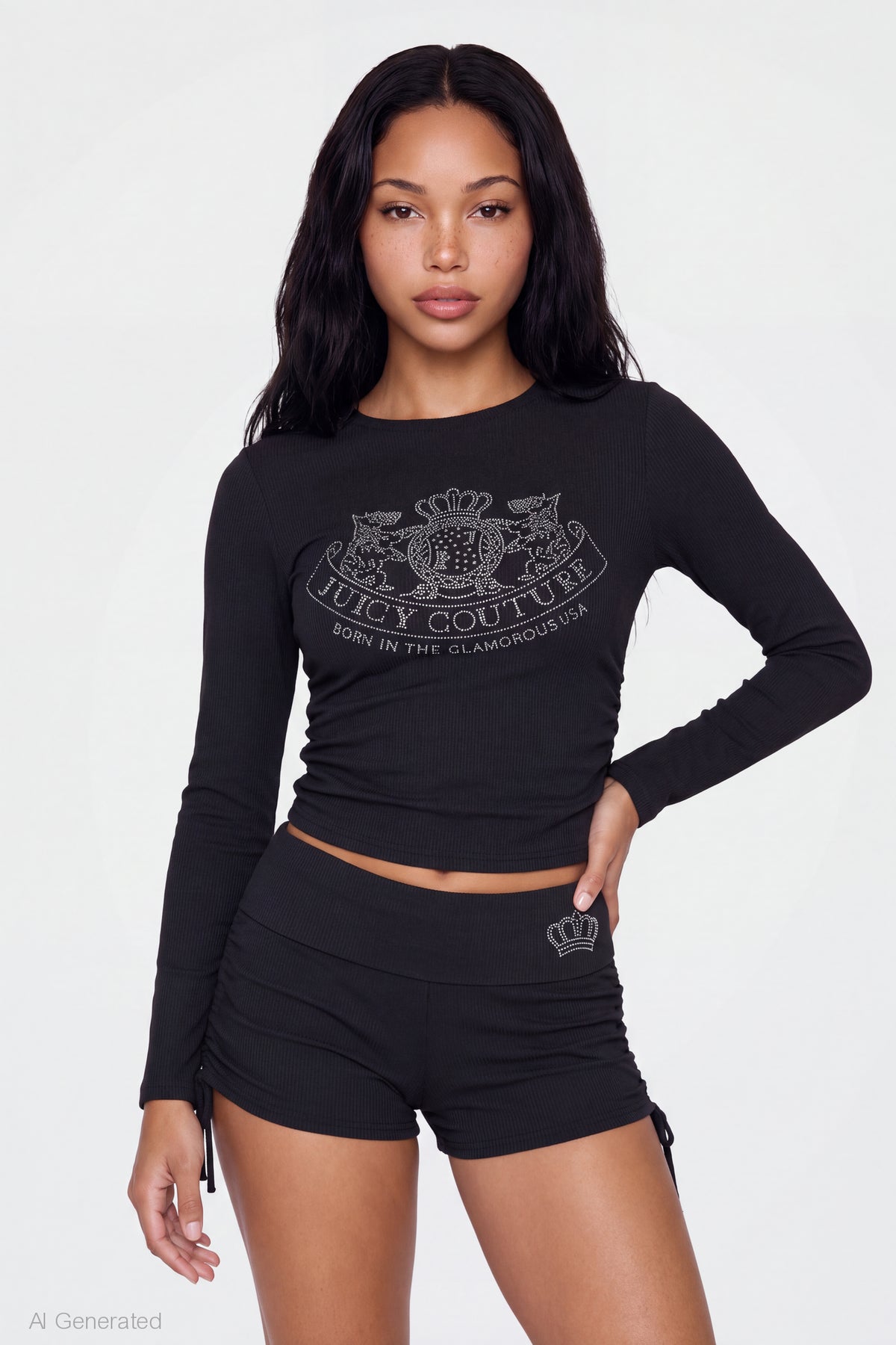 Juicy Couture Rhinestone Top & Short Set - Black