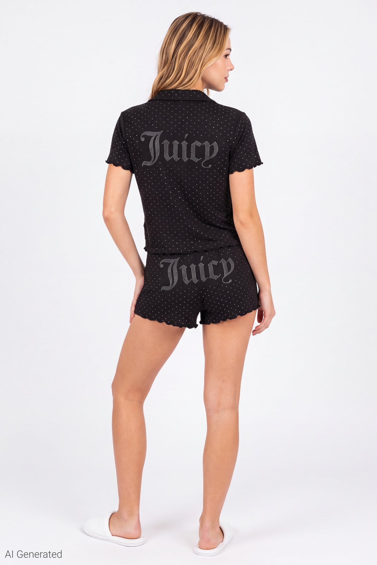 Alt View 2. Juicy Couture Rhinestone Button-Up Top & Short Set - Black