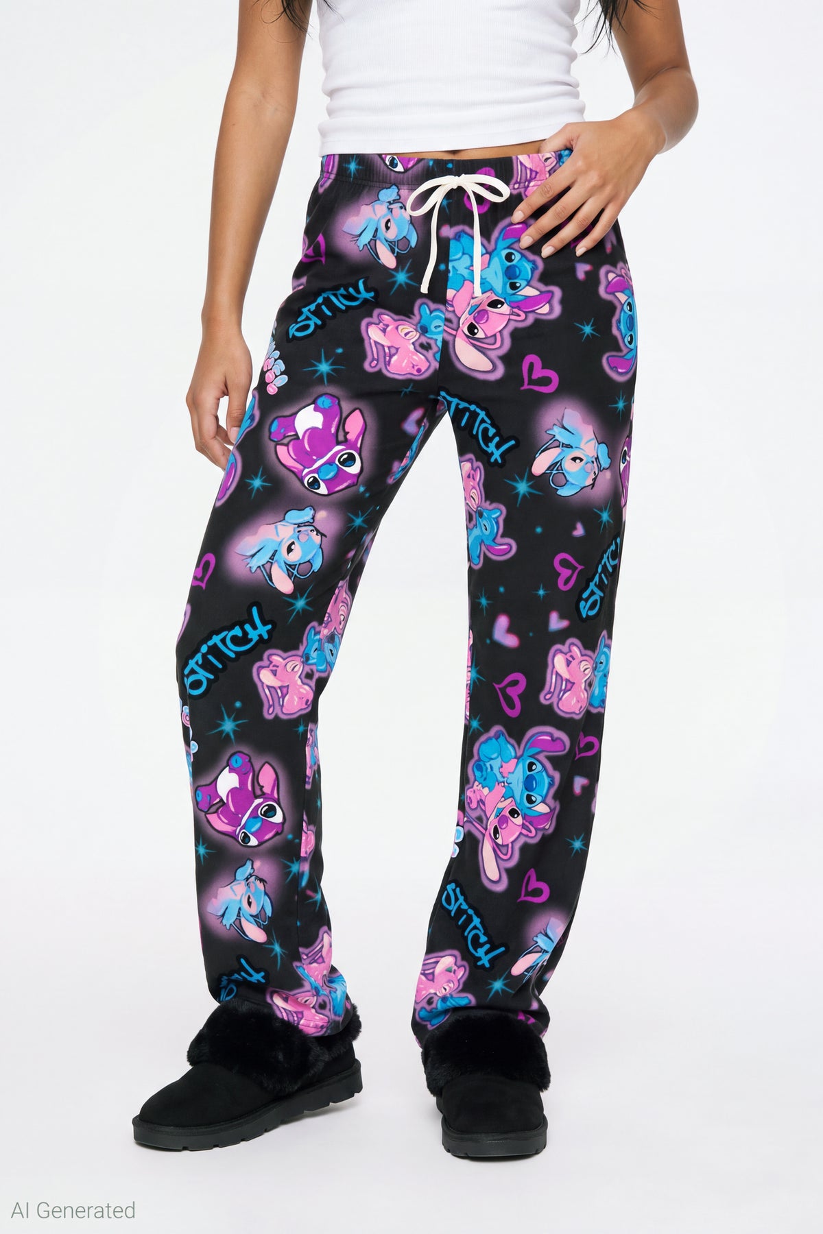 Alt View 3. Stitch & Angel Plush Pajama Pant - Black