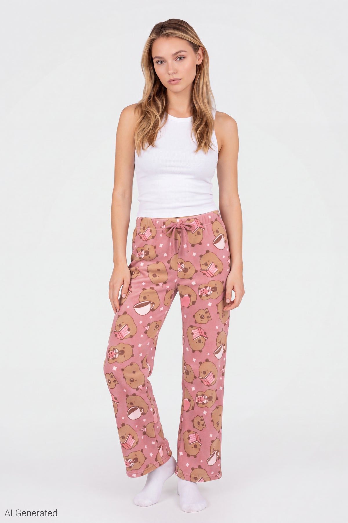 Capybara Plush Pajama Pant - Pink