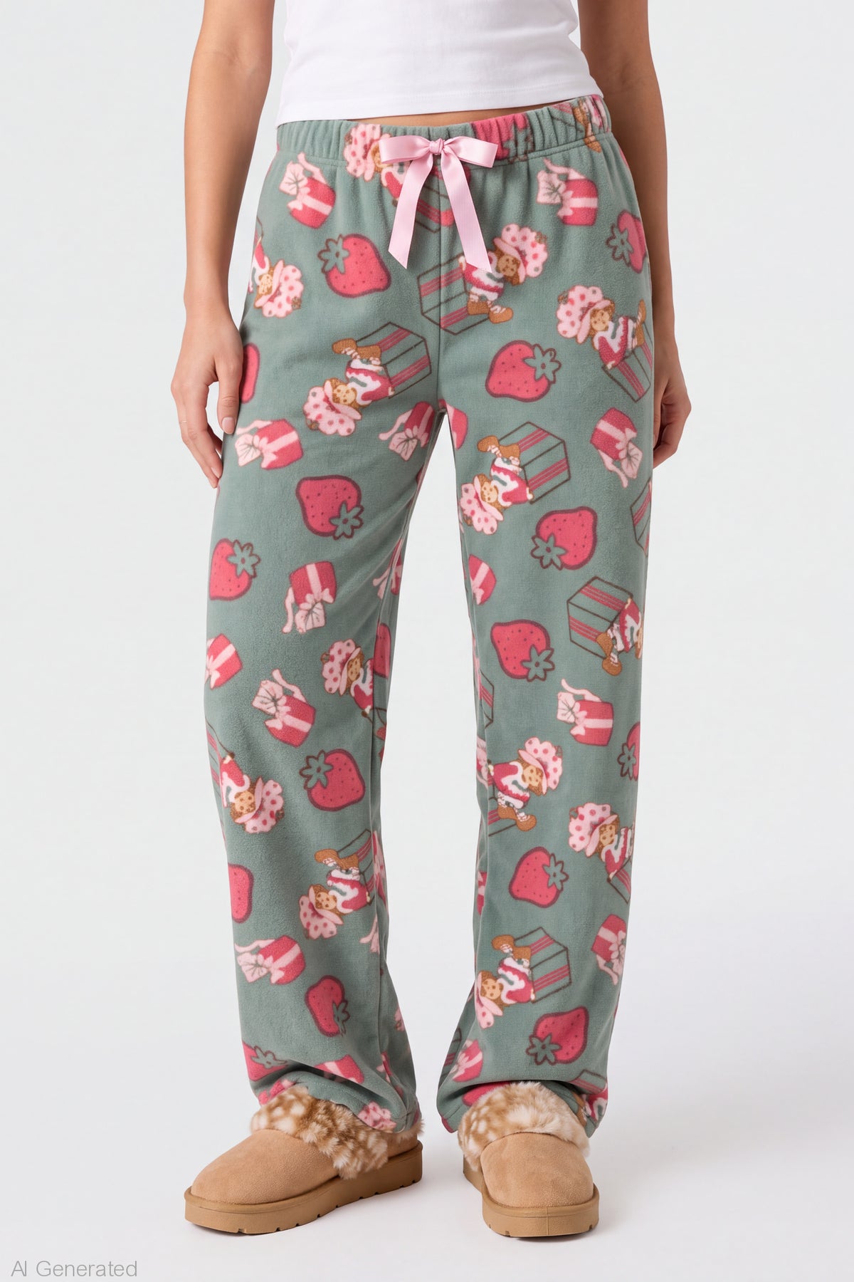 Alt View 3. Strawberry Shortcake Christmas Plush Pajama Pant - Green