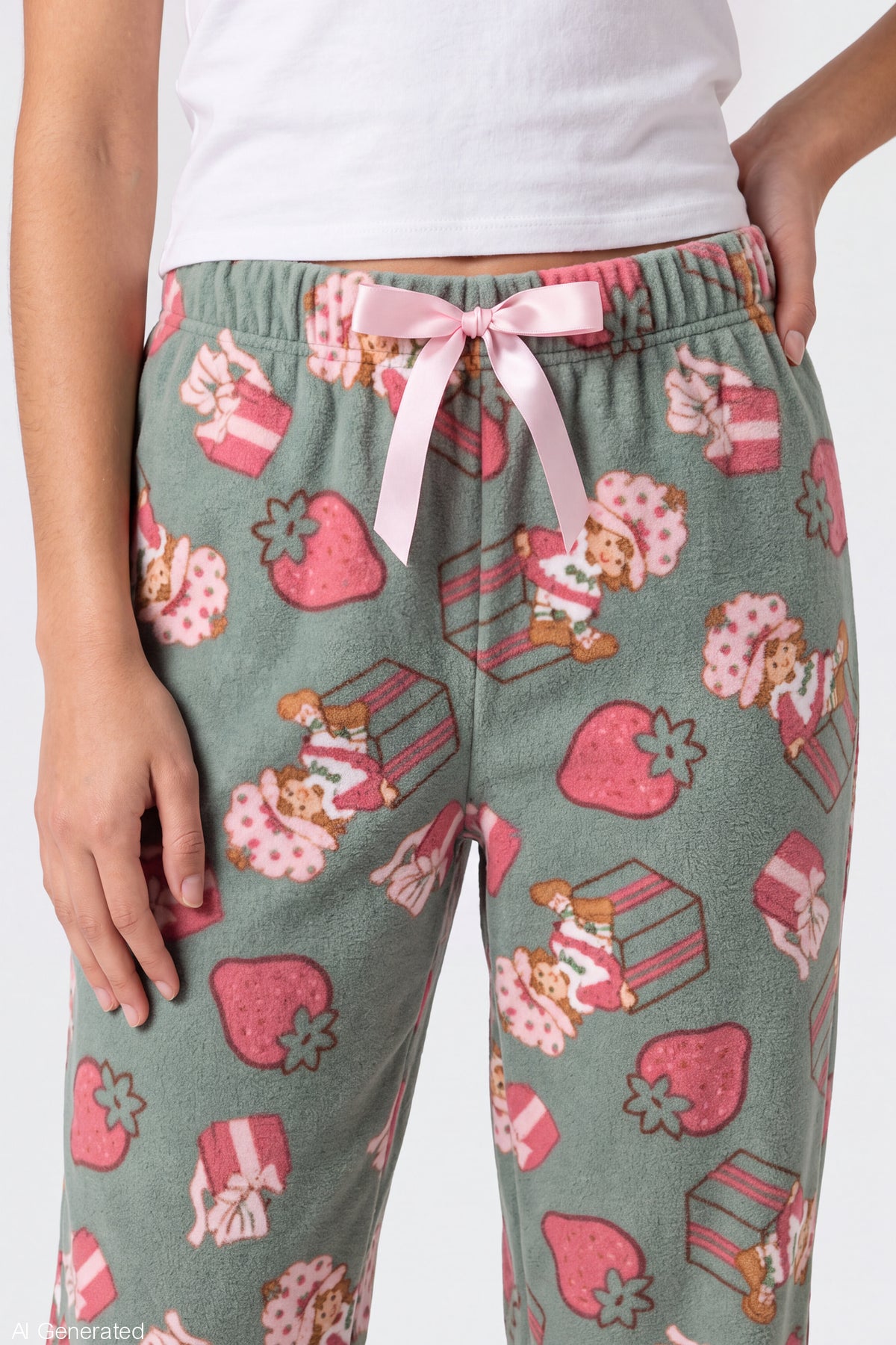 Alt View 4. Strawberry Shortcake Christmas Plush Pajama Pant - Green