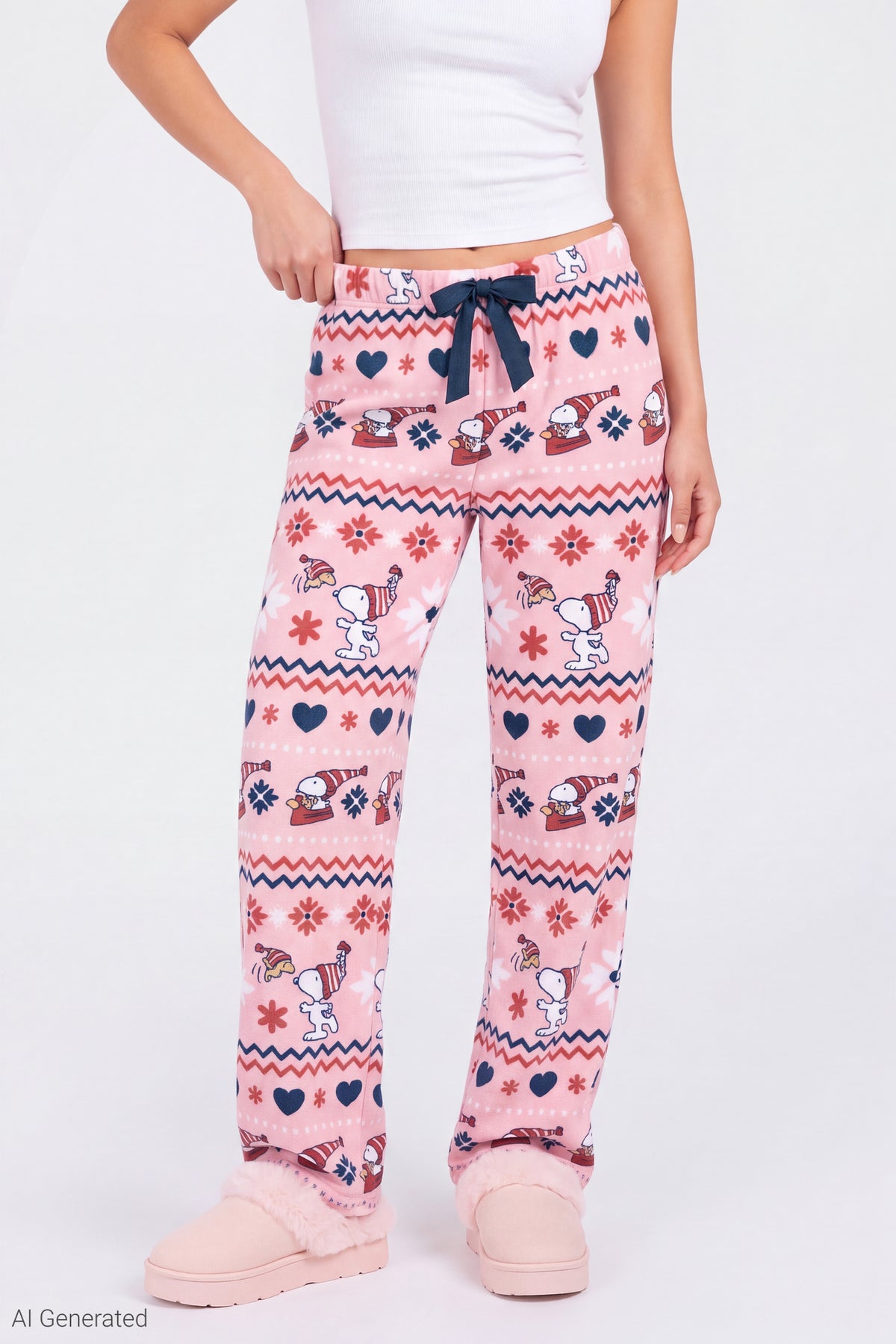 Alt View 3. Peanuts Snoopy Christmas Pajama Pant - Light Pink