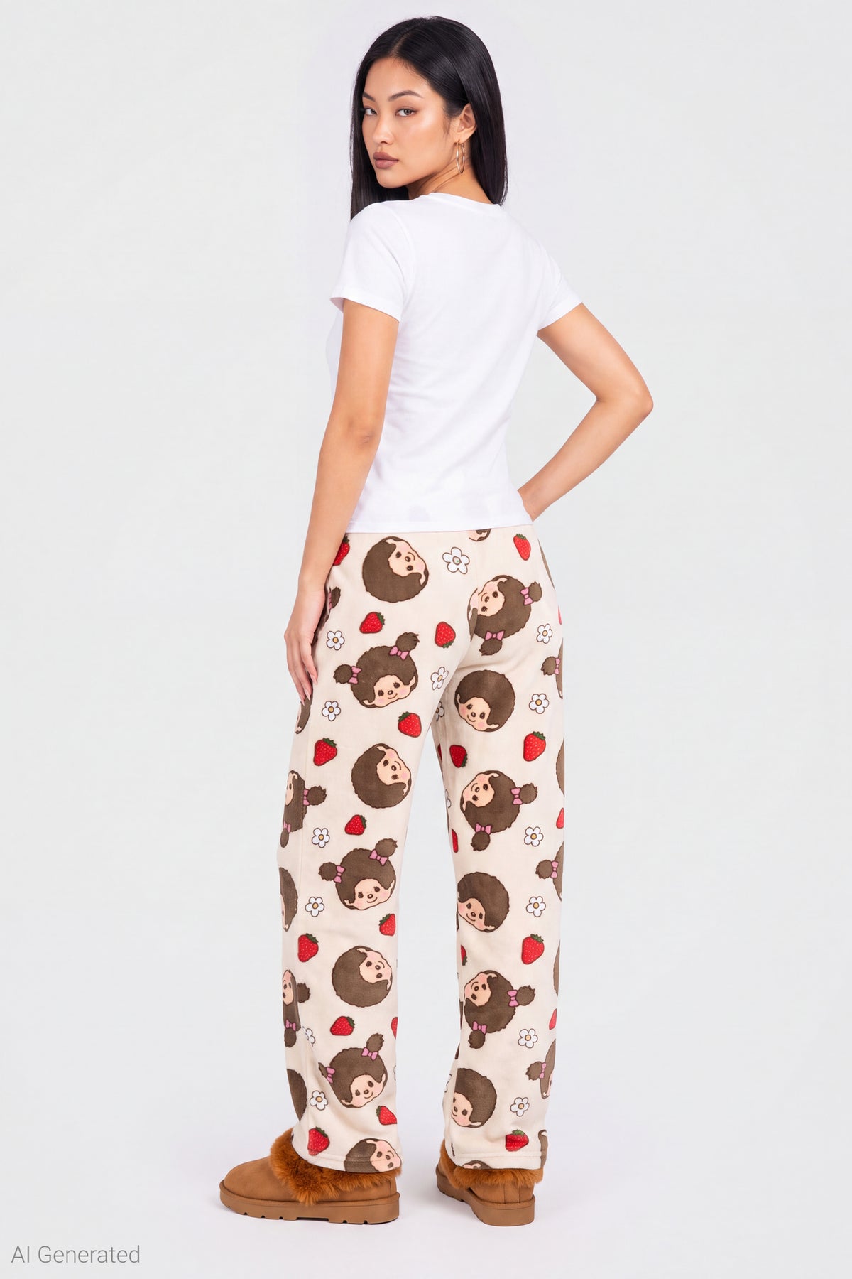 Alt View 2. Monchhichi Plush Pajama Pant - Cream