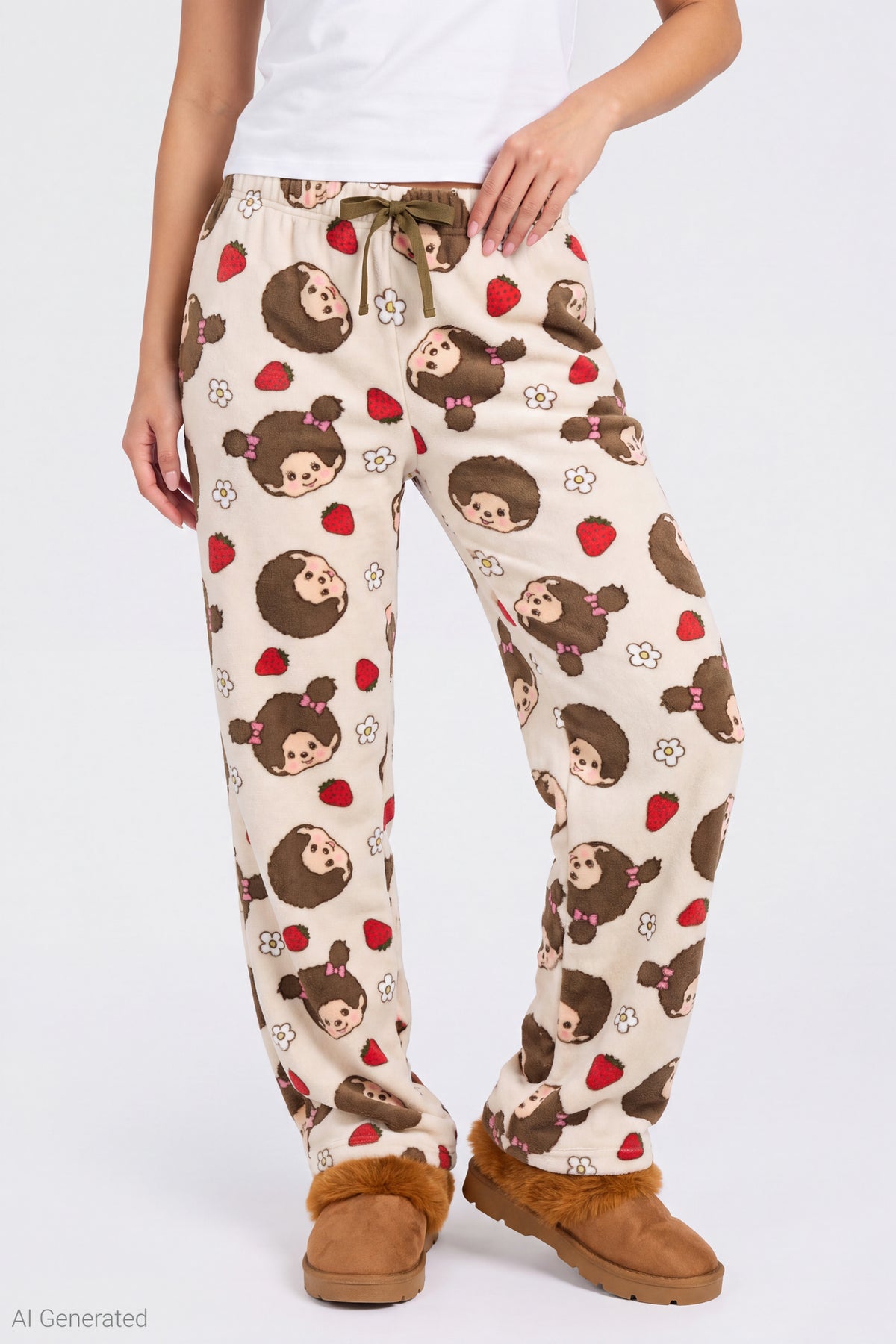 Alt View 3. Monchhichi Plush Pajama Pant - Cream