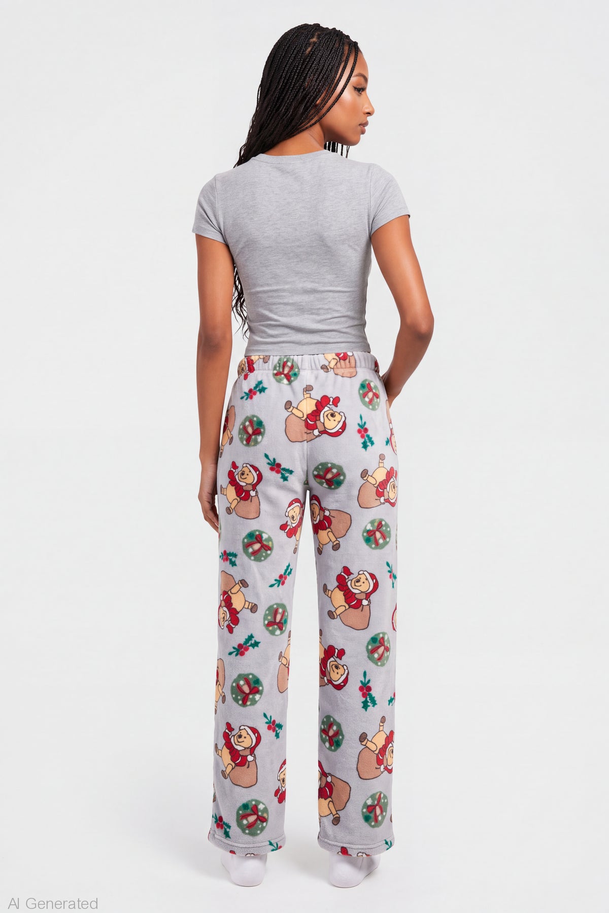 Alt View 2. Winnie the Pooh Christmas Plush Pajama Pant - Light Grey