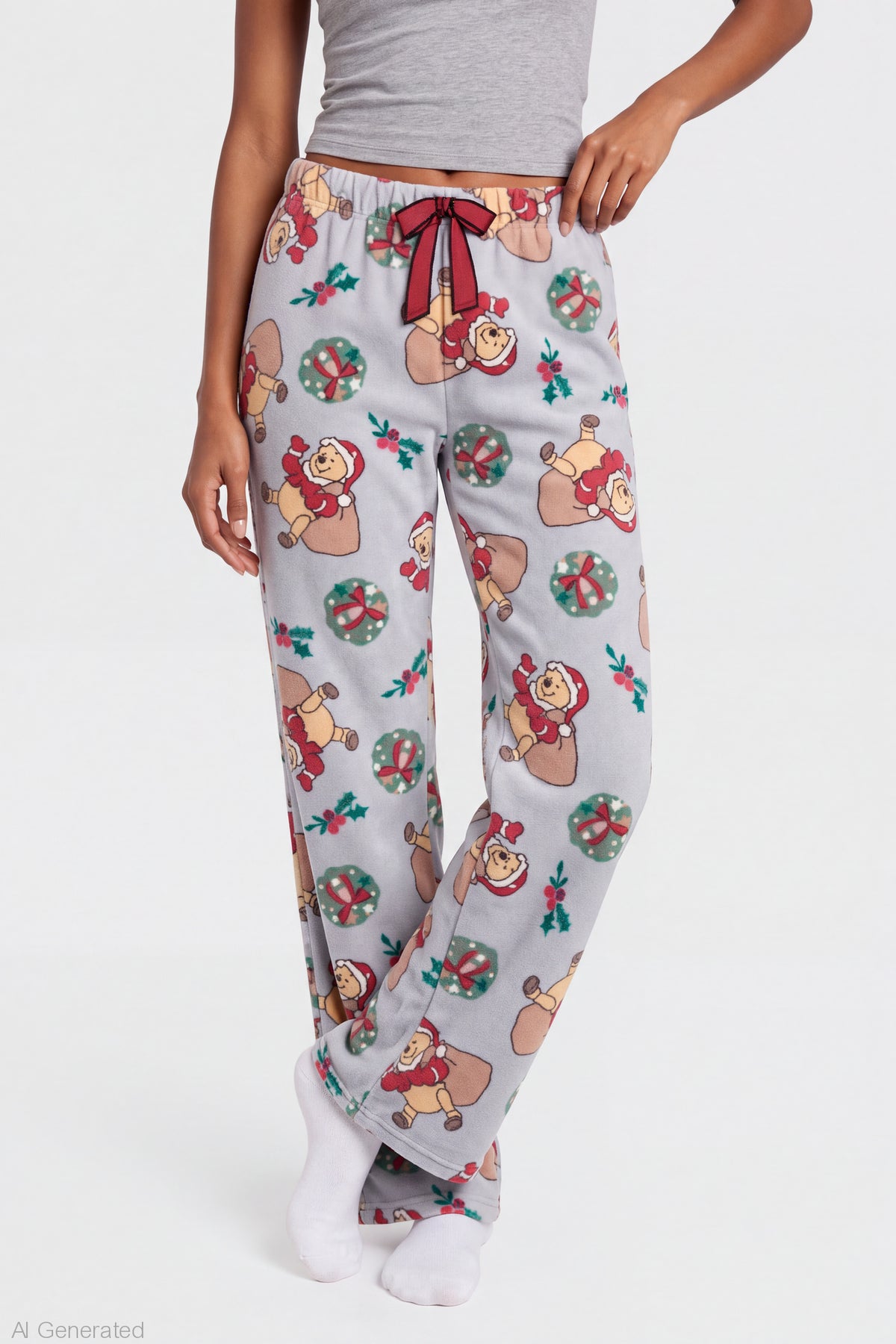 Alt View 3. Winnie the Pooh Christmas Plush Pajama Pant - Light Grey