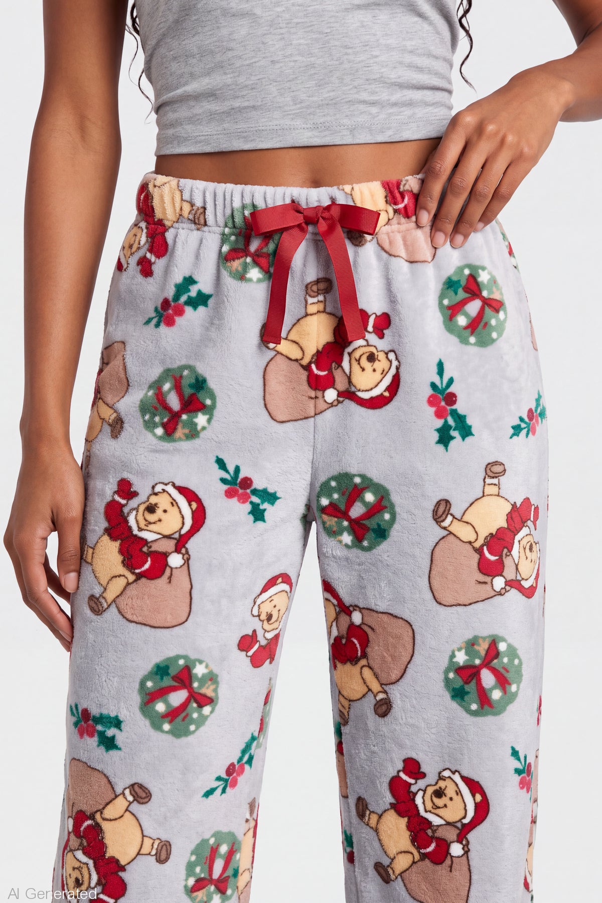 Alt View 4. Winnie the Pooh Christmas Plush Pajama Pant - Light Grey