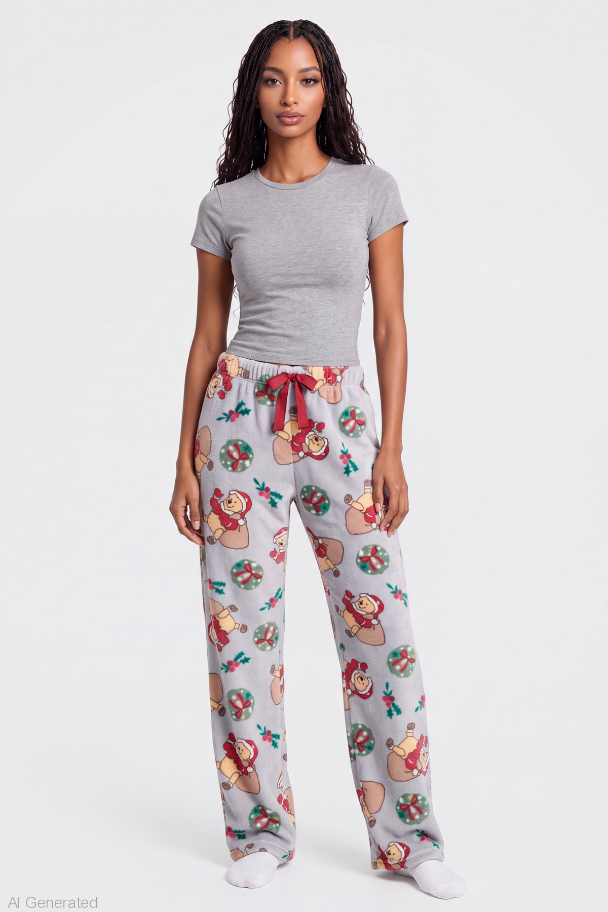 Winnie the Pooh Christmas Plush Pajama Pant - Light Grey