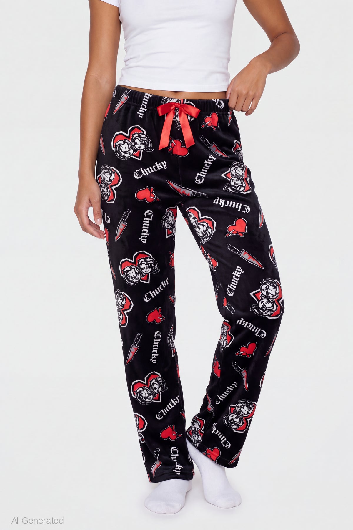 Alt View 3. Chucky Plush Pajama Pant - Black