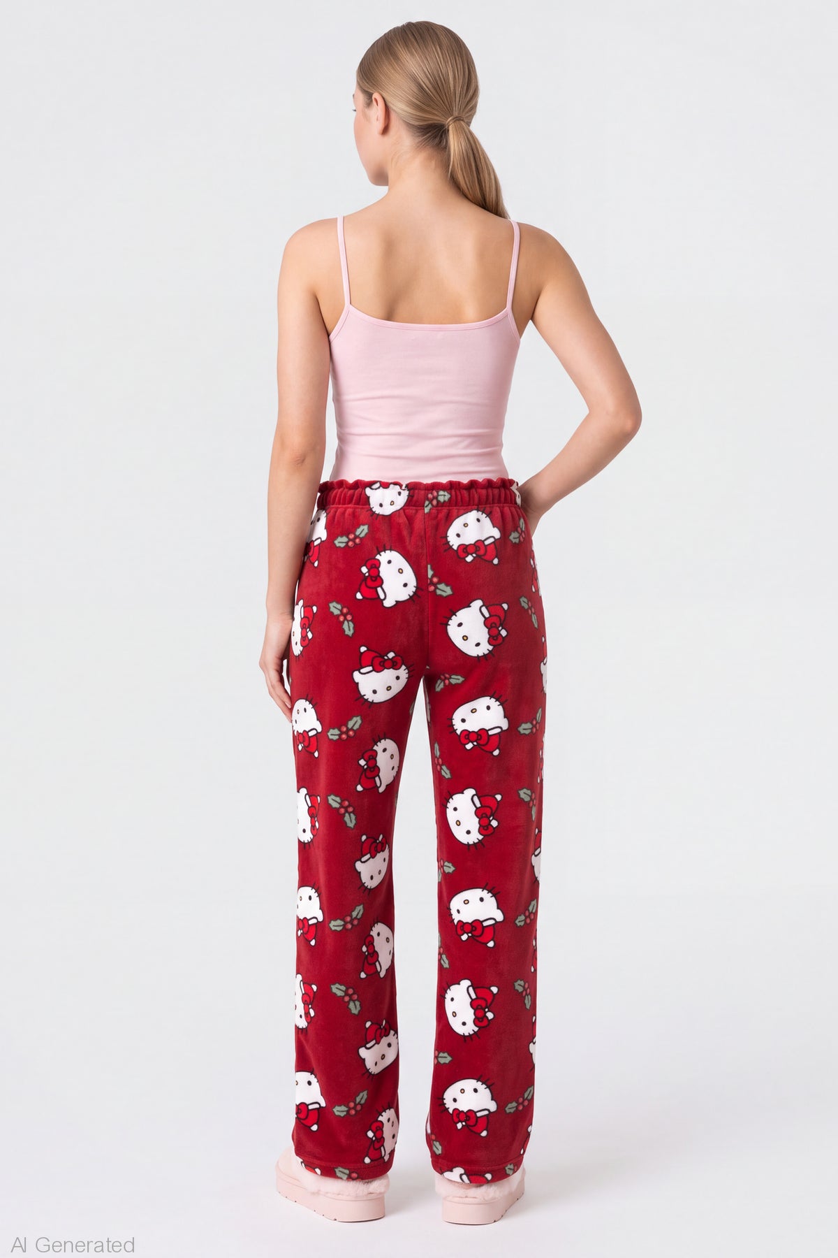 Alt View 2. Hello Kitty Christmas Plush Pajama Pant - Red