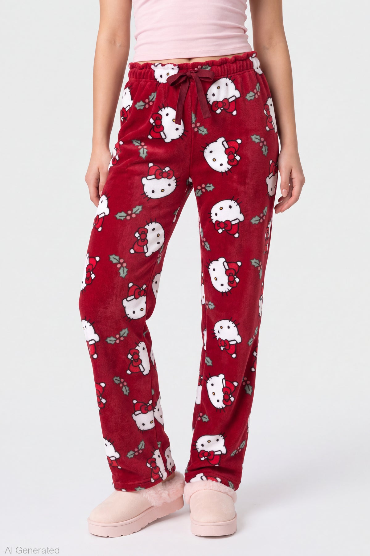 Alt View 3. Hello Kitty Christmas Plush Pajama Pant - Red