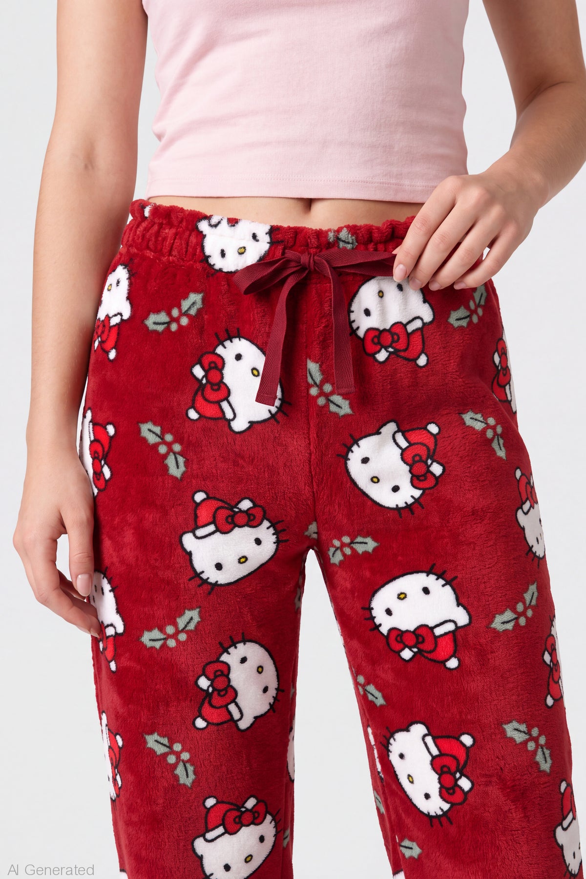Alt View 4. Hello Kitty Christmas Plush Pajama Pant - Red