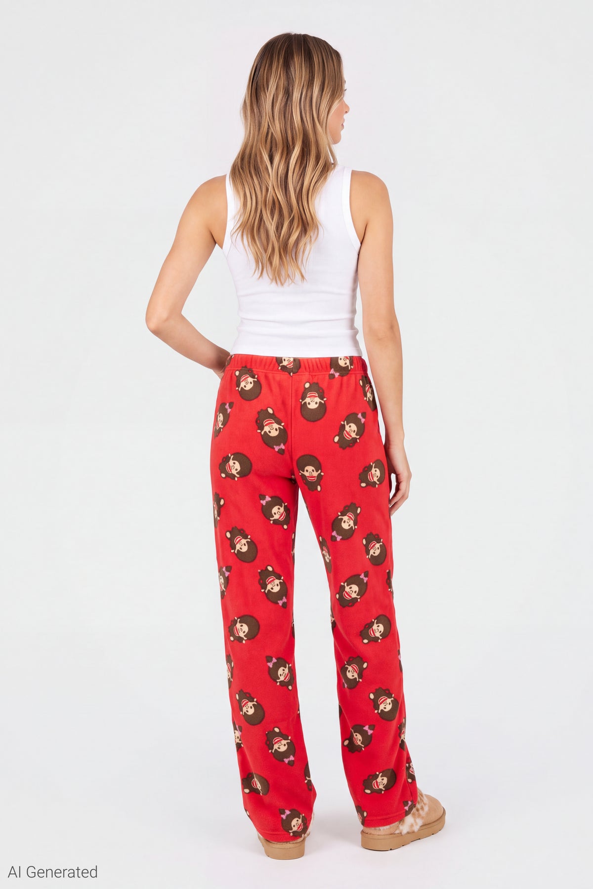 Alt View 2. Monchhichi Plush Pajama Pant - Red