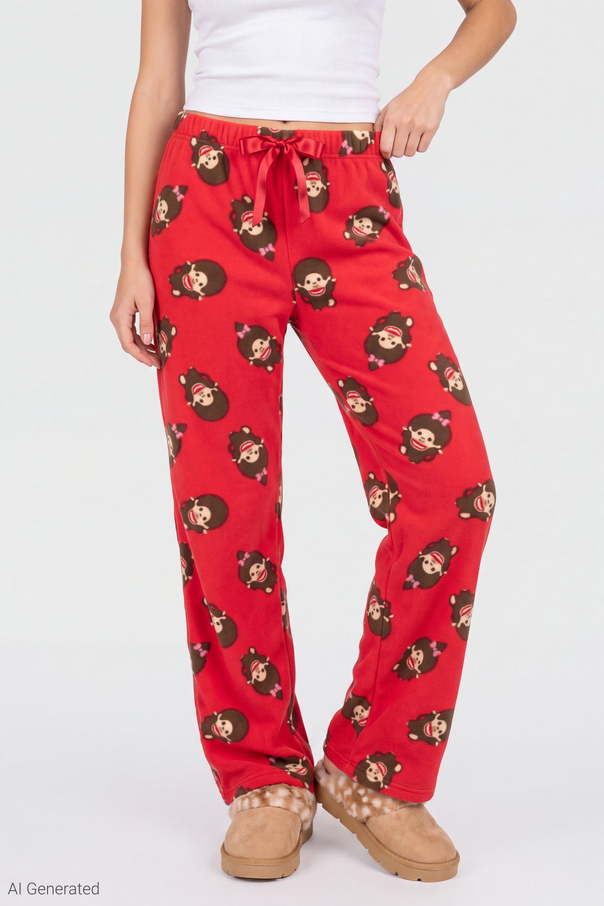 Alt View 3. Monchhichi Plush Pajama Pant - Red