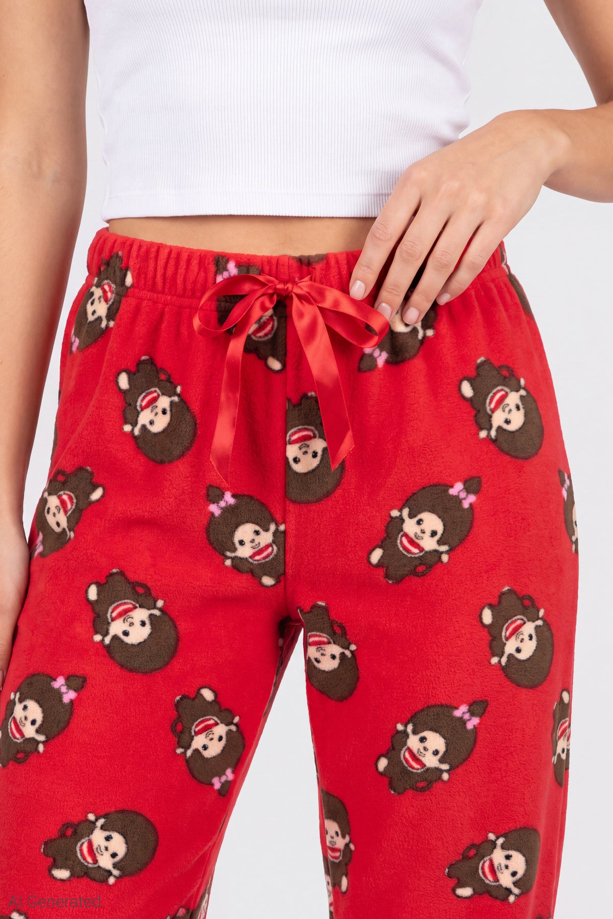 Alt View 4. Monchhichi Plush Pajama Pant - Red
