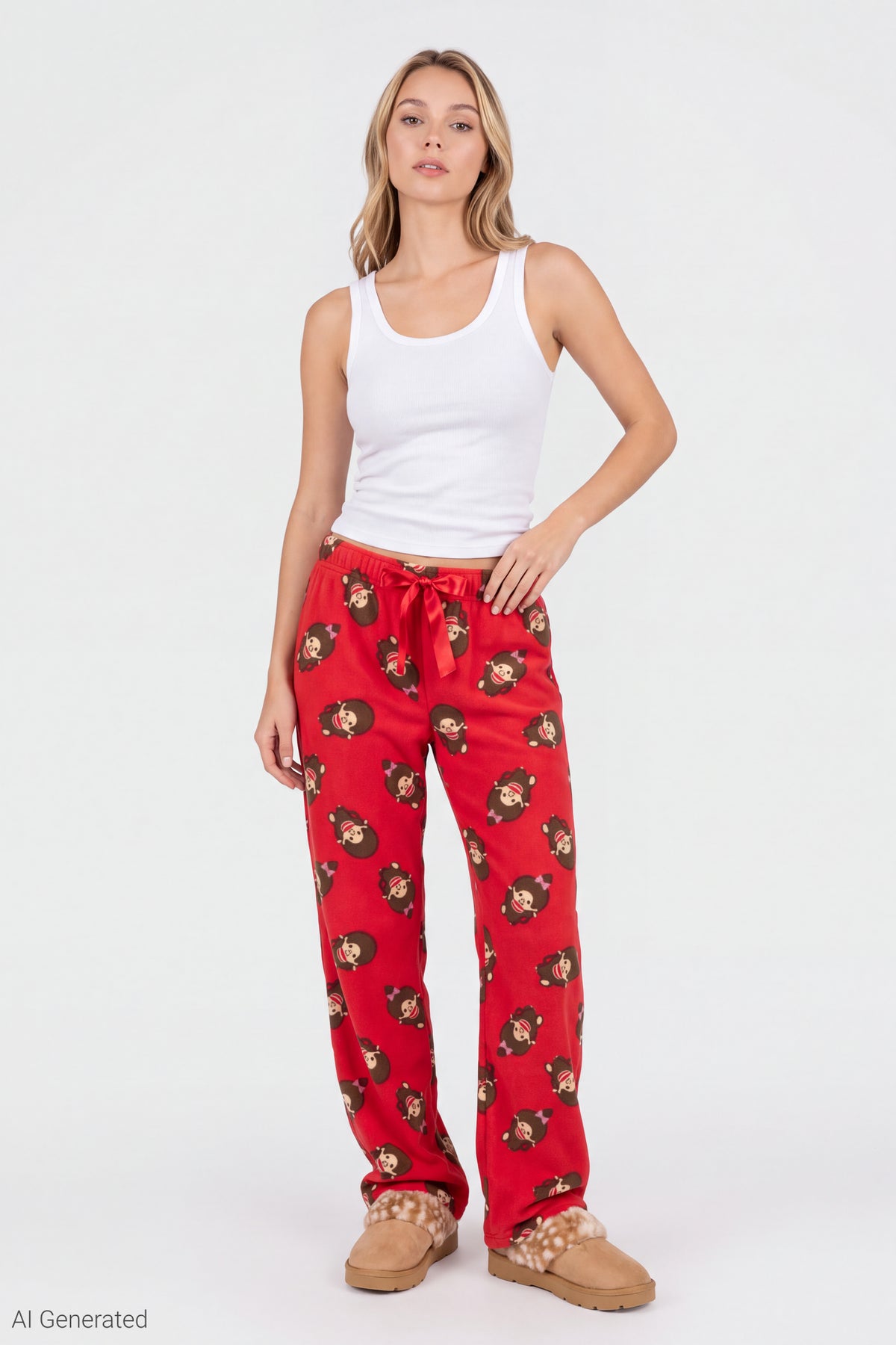 Monchhichi Plush Pajama Pant - Red
