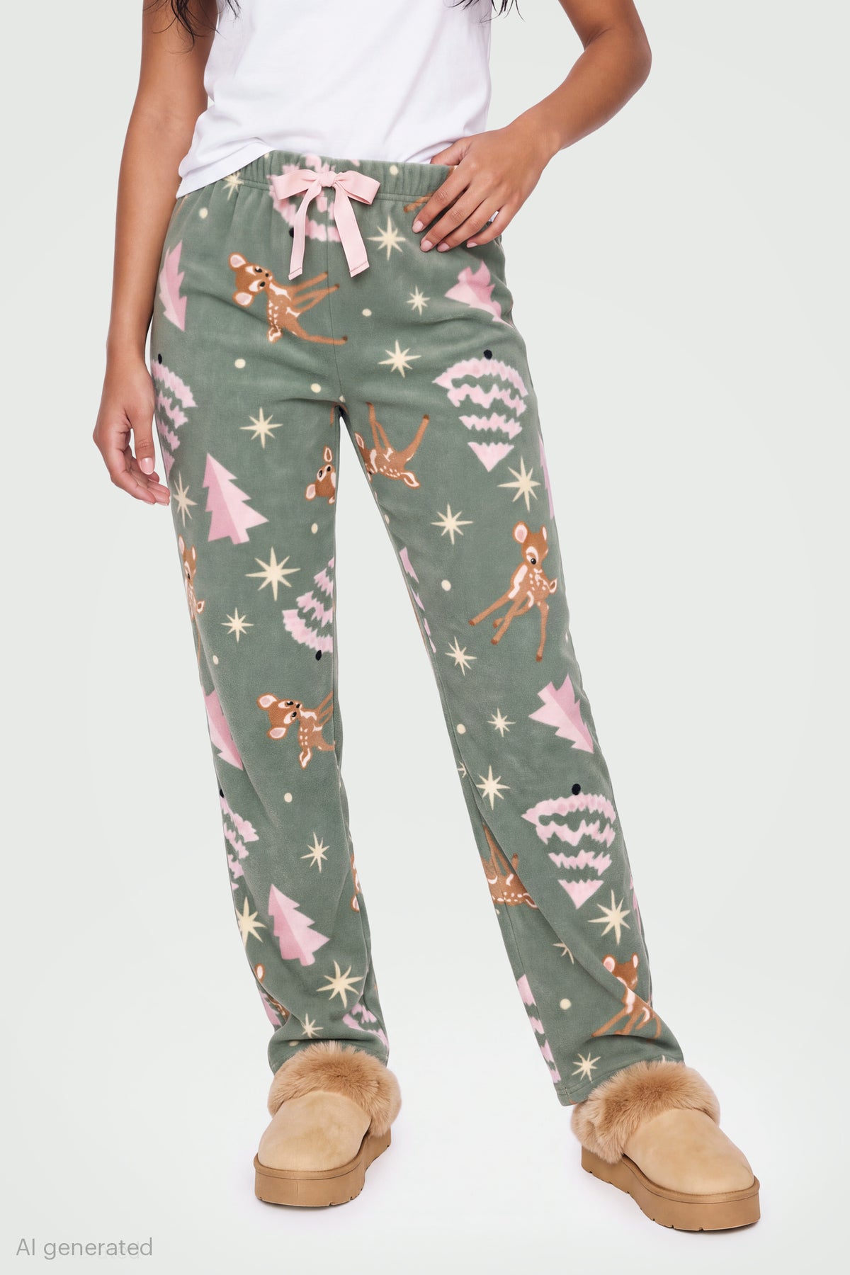 Alt View 3. Bambi Christmas Pajama Pant - Green