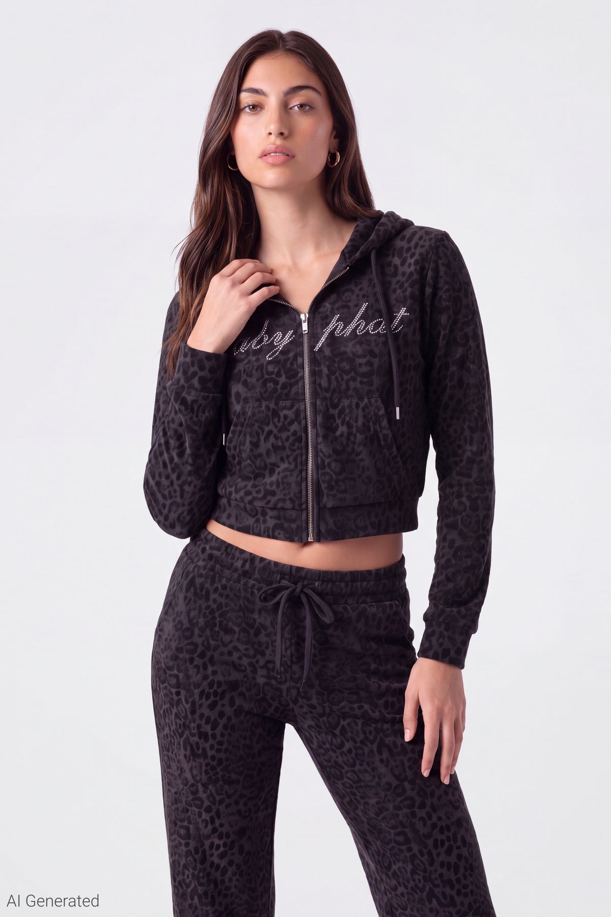 Alt View 3. Baby Phat Velour Zip Hoodie & Sweatpant Set - Leopard