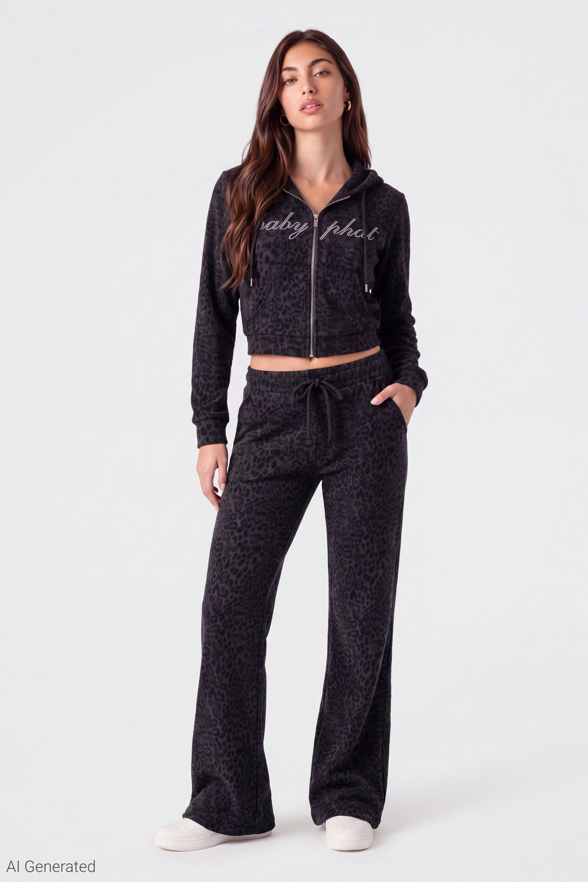 Baby Phat Velour Zip Hoodie & Sweatpant Set - Leopard