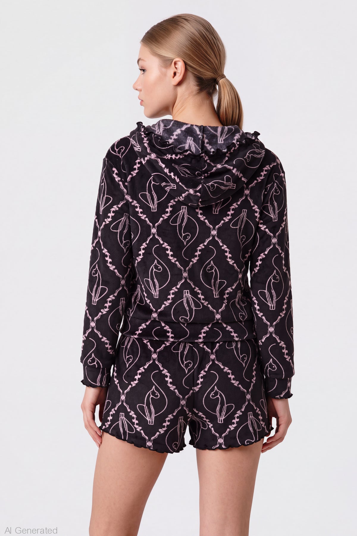 Alt View 4. Baby Phat Plush Hoodie & Short Set - Black
