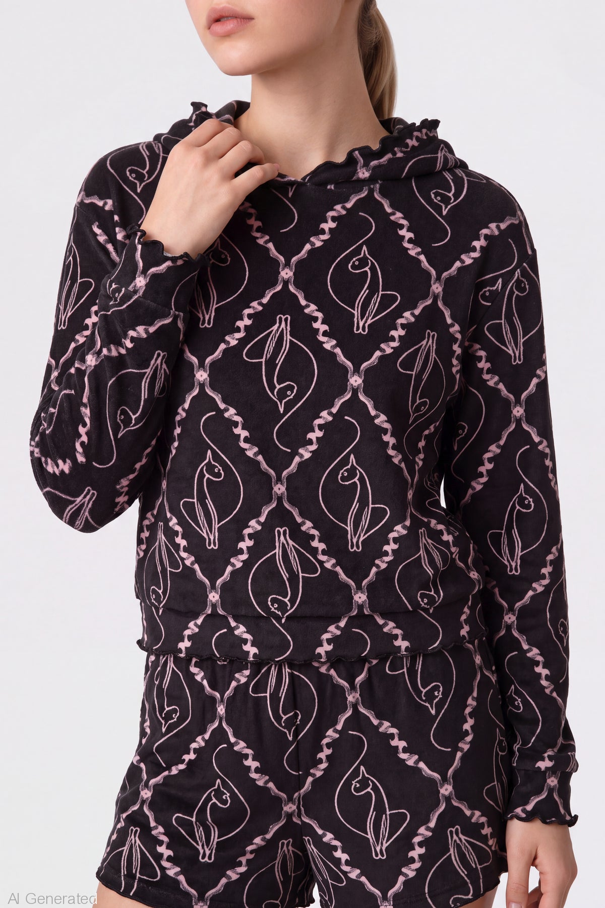 Alt View 5. Baby Phat Plush Hoodie & Short Set - Black