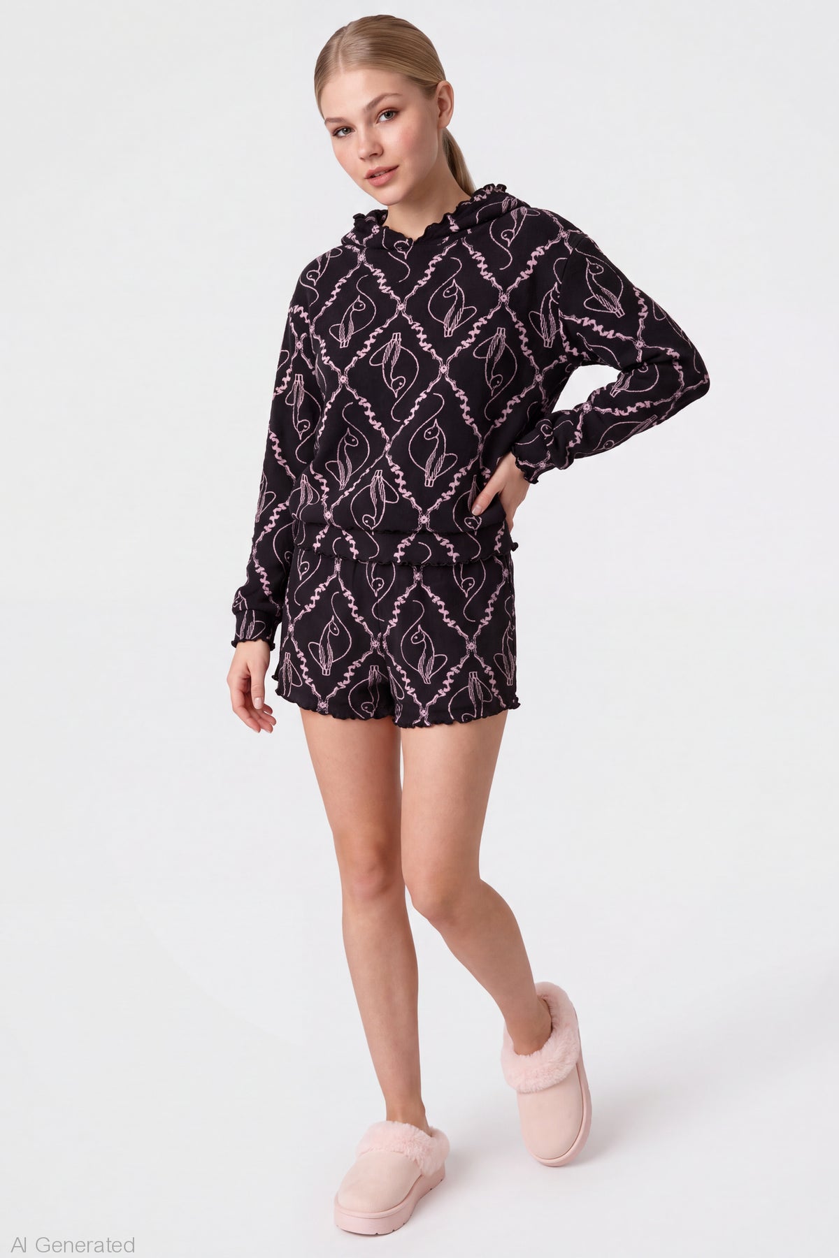 Baby Phat Plush Hoodie & Short Set - Black