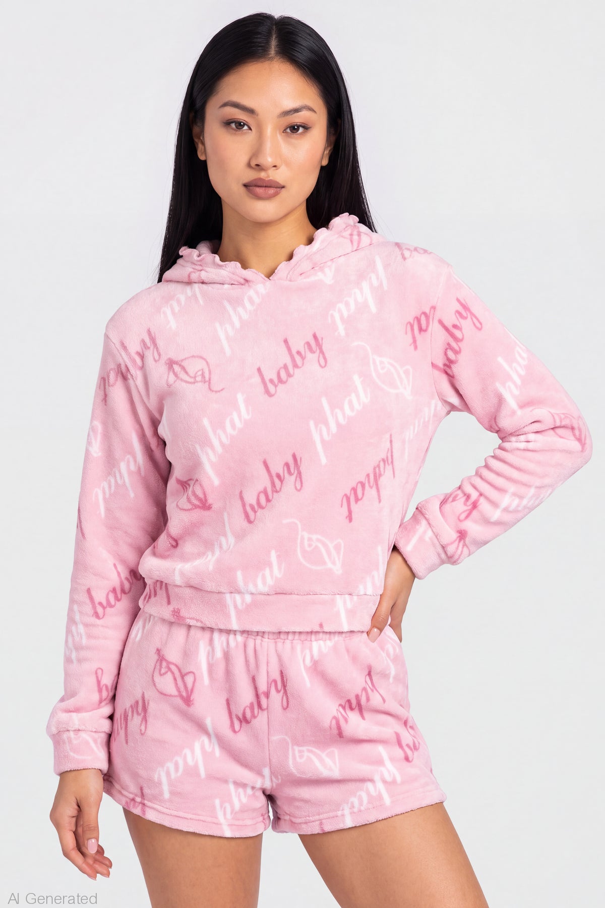 Alt View 3. Baby Phat Plush Hoodie & Short Set - Light Pink
