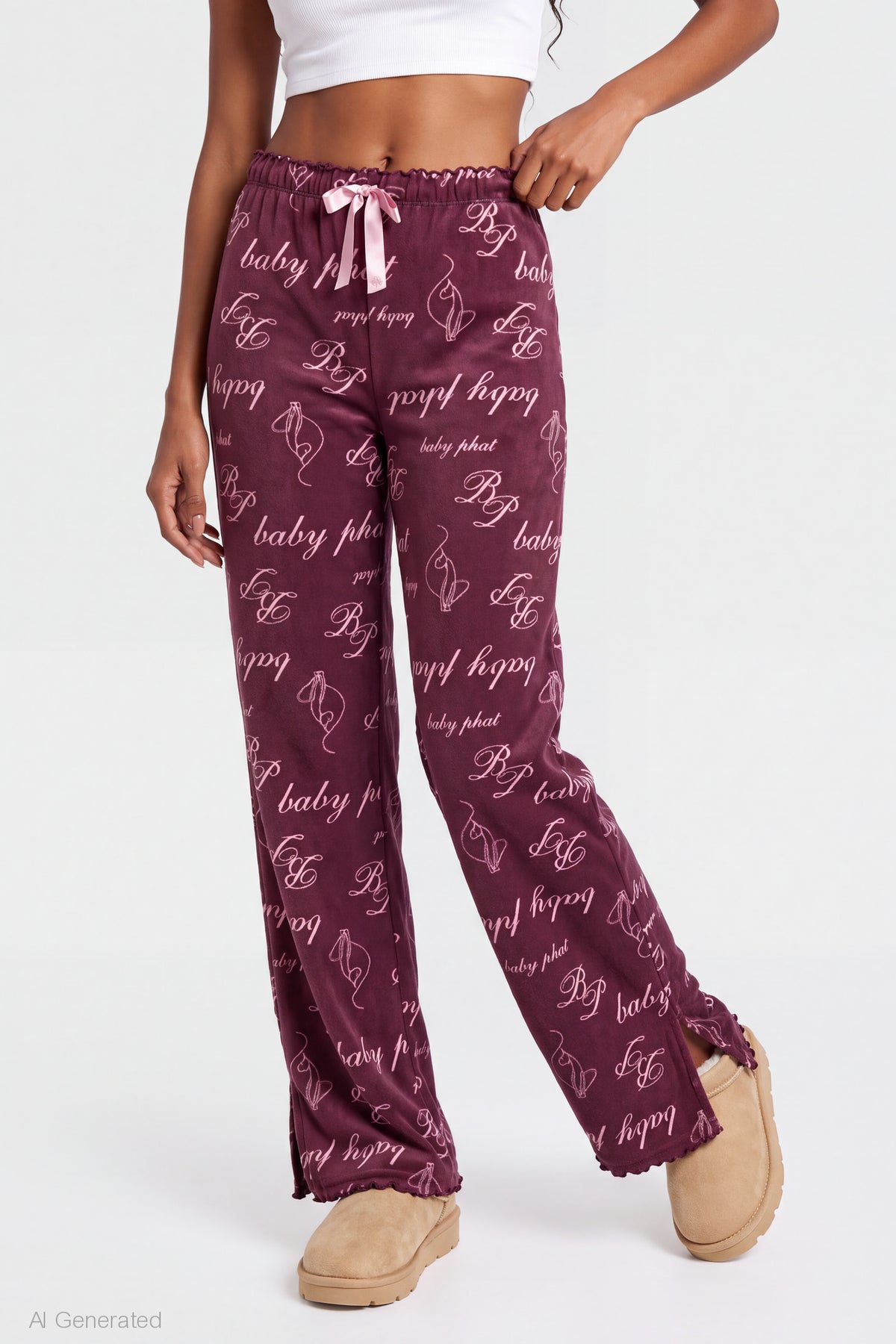 Alt View 3. Baby Phat Plush Pajama Pant - Burgundy