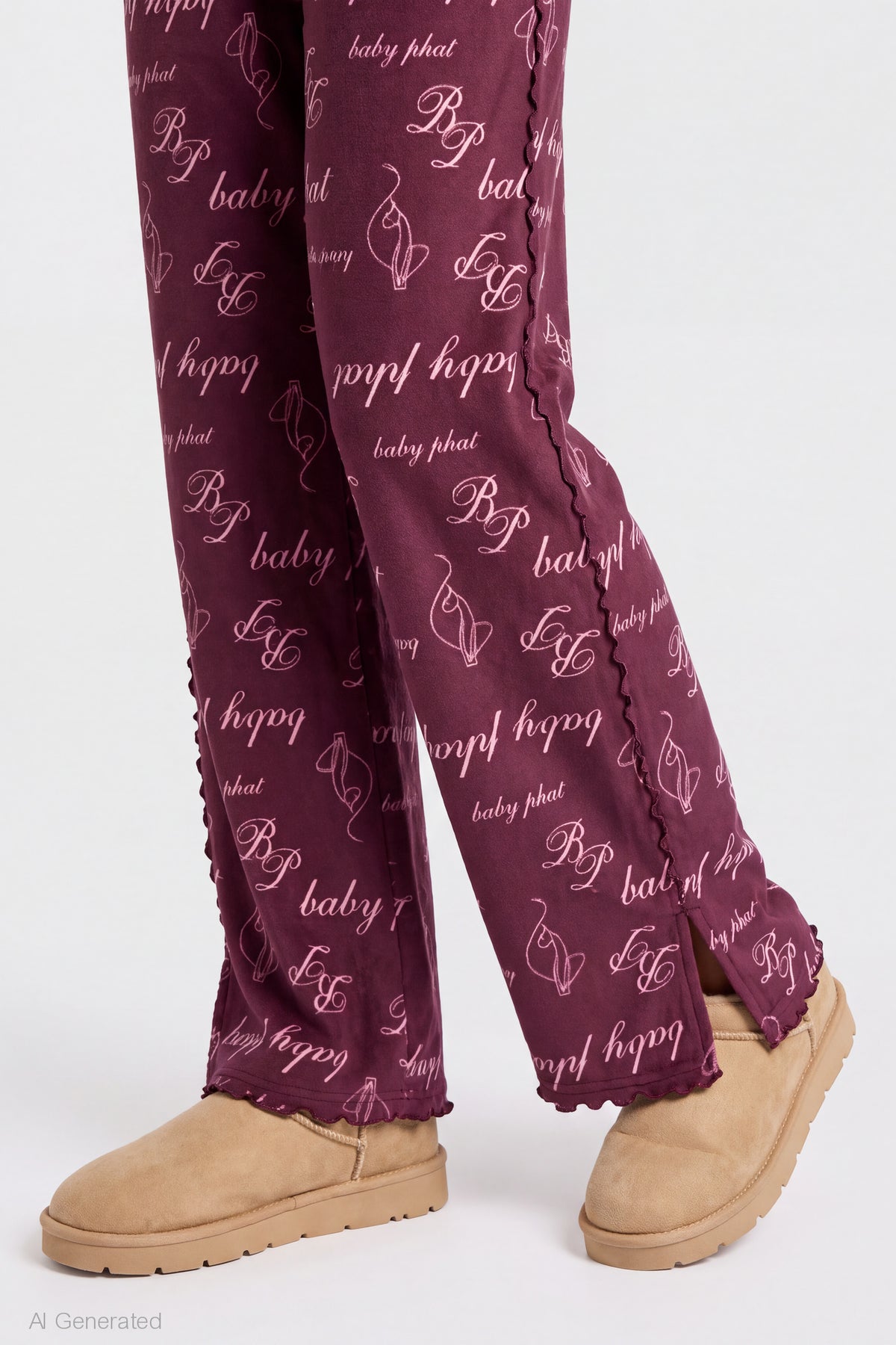 Alt View 4. Baby Phat Plush Pajama Pant - Burgundy