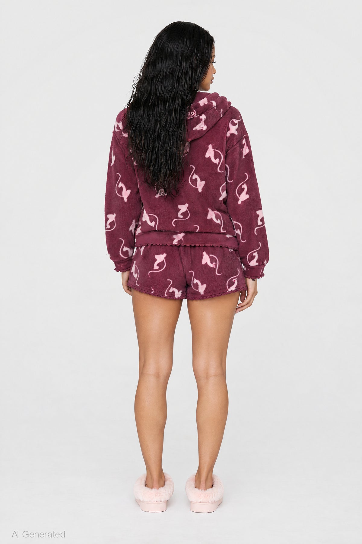Alt View 2. Baby Phat Plush Hoodie & Short Set - Burgundy