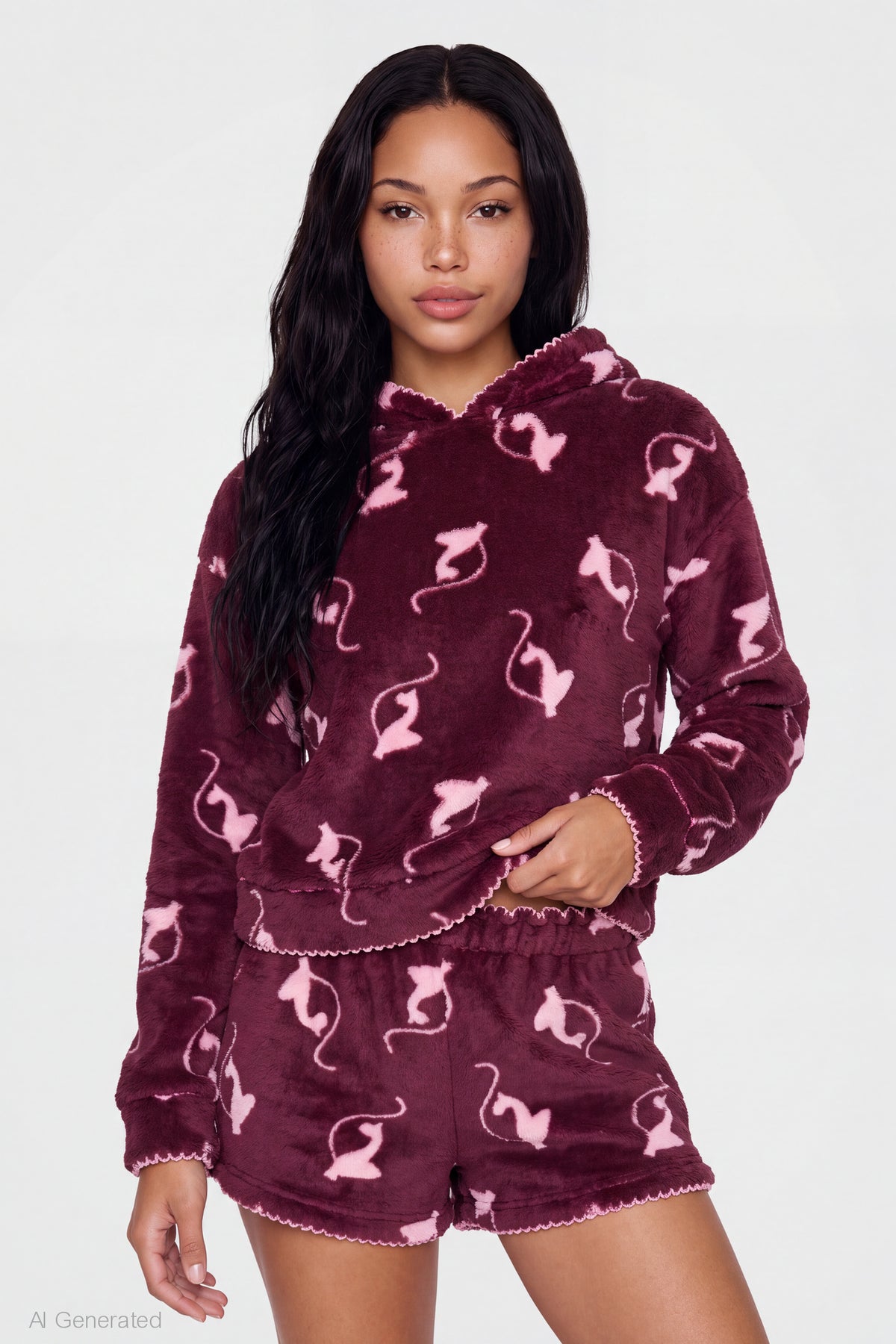 Alt View 3. Baby Phat Plush Hoodie & Short Set - Burgundy