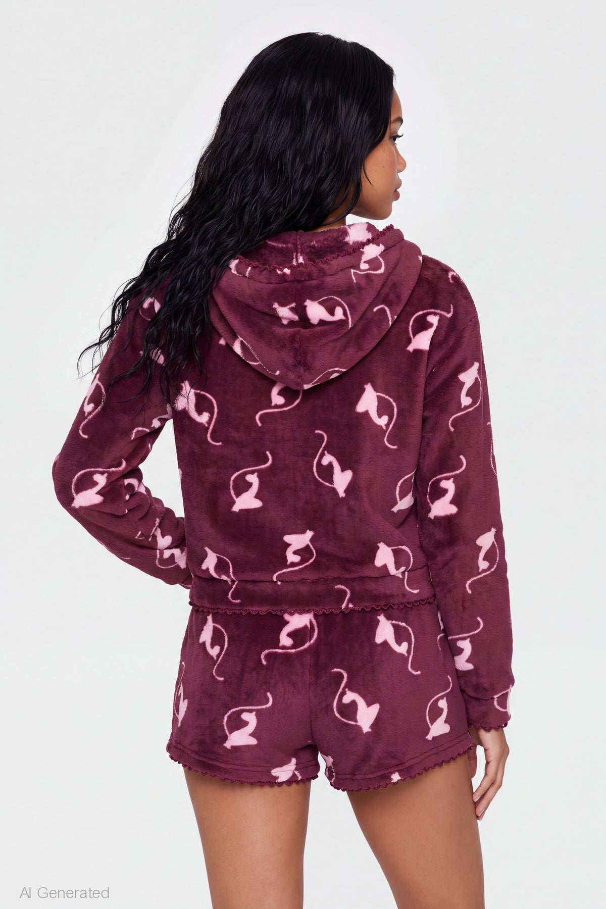 Alt View 4. Baby Phat Plush Hoodie & Short Set - Burgundy