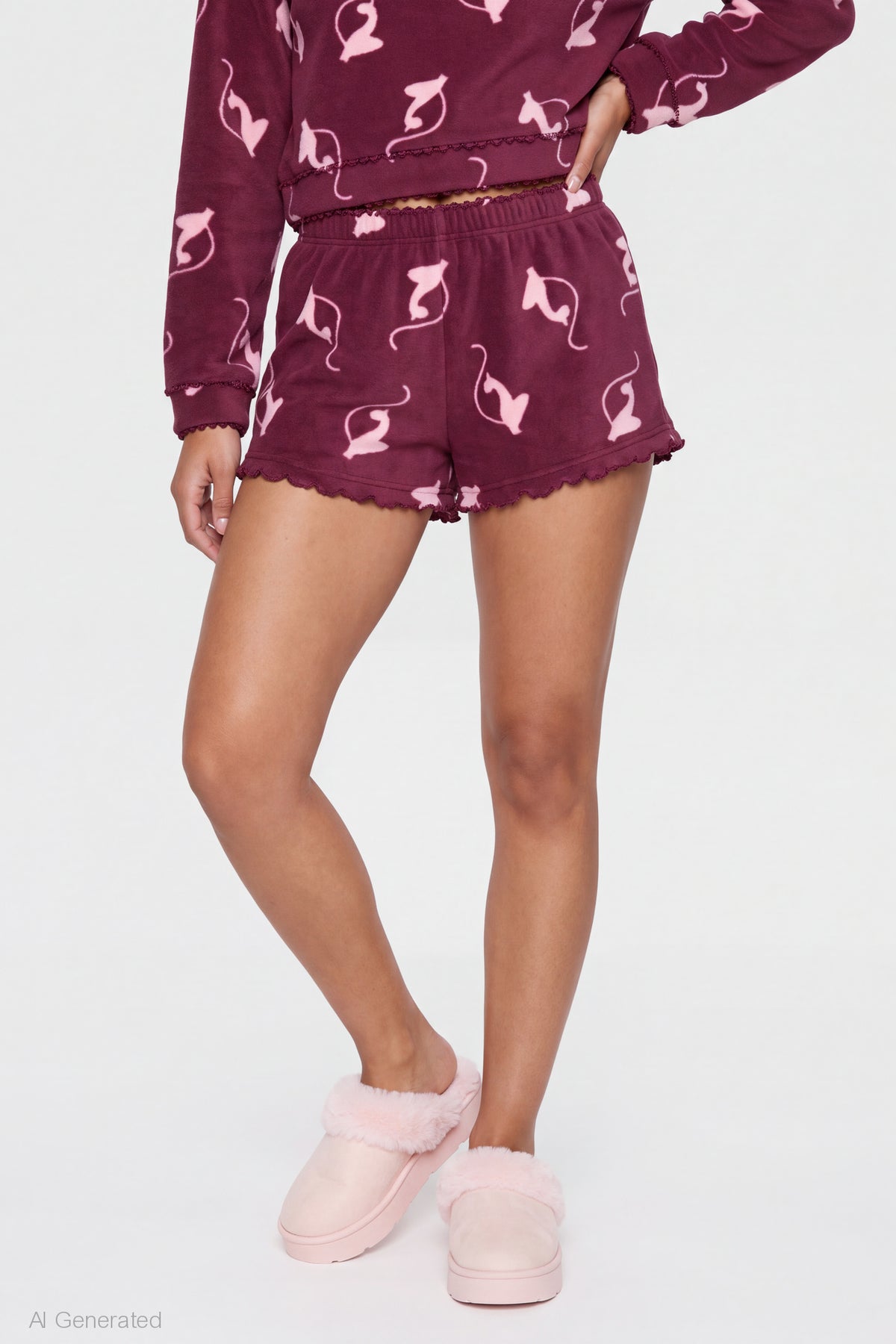 Alt View 6. Baby Phat Plush Hoodie & Short Set - Burgundy