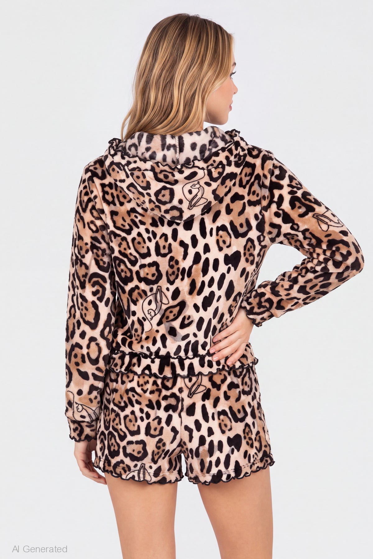 Alt View 2. Baby Phat Leopard Plush Hoodie & Short Set - Leopard