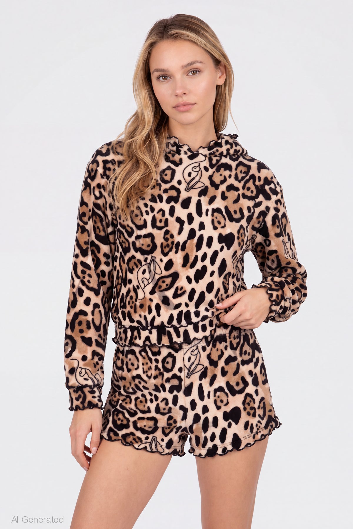 Baby Phat Leopard Plush Hoodie & Short Set - Leopard