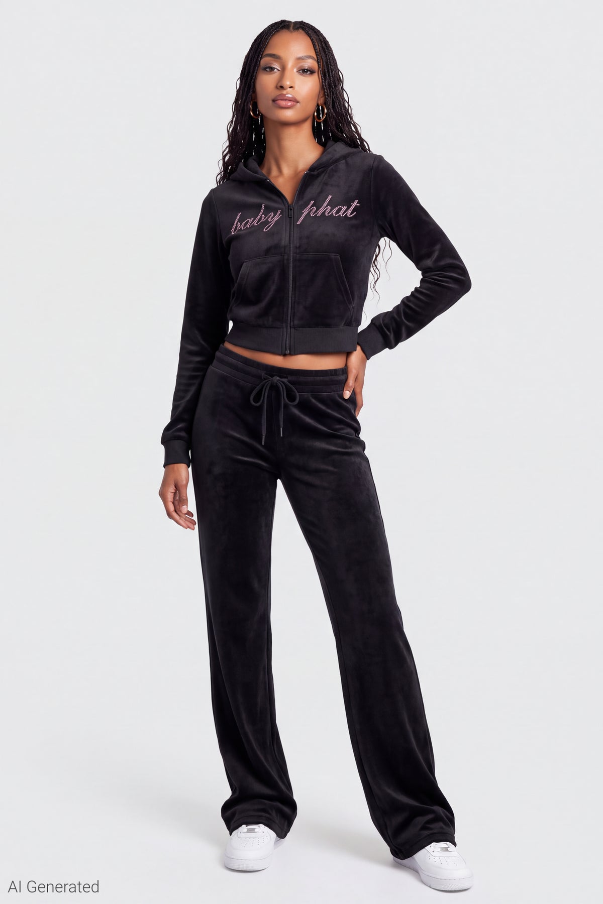 Baby Phat Velour Zip Hoodie & Sweatpant Set - Black