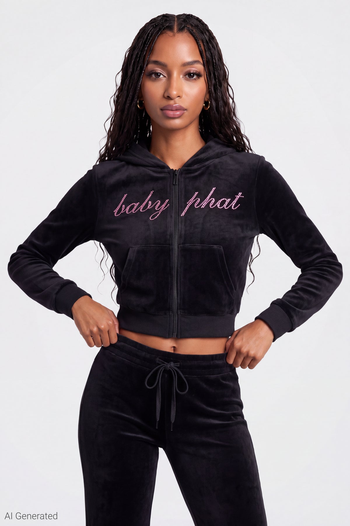 Alt View 3. Baby Phat Velour Zip Hoodie & Sweatpant Set - Black