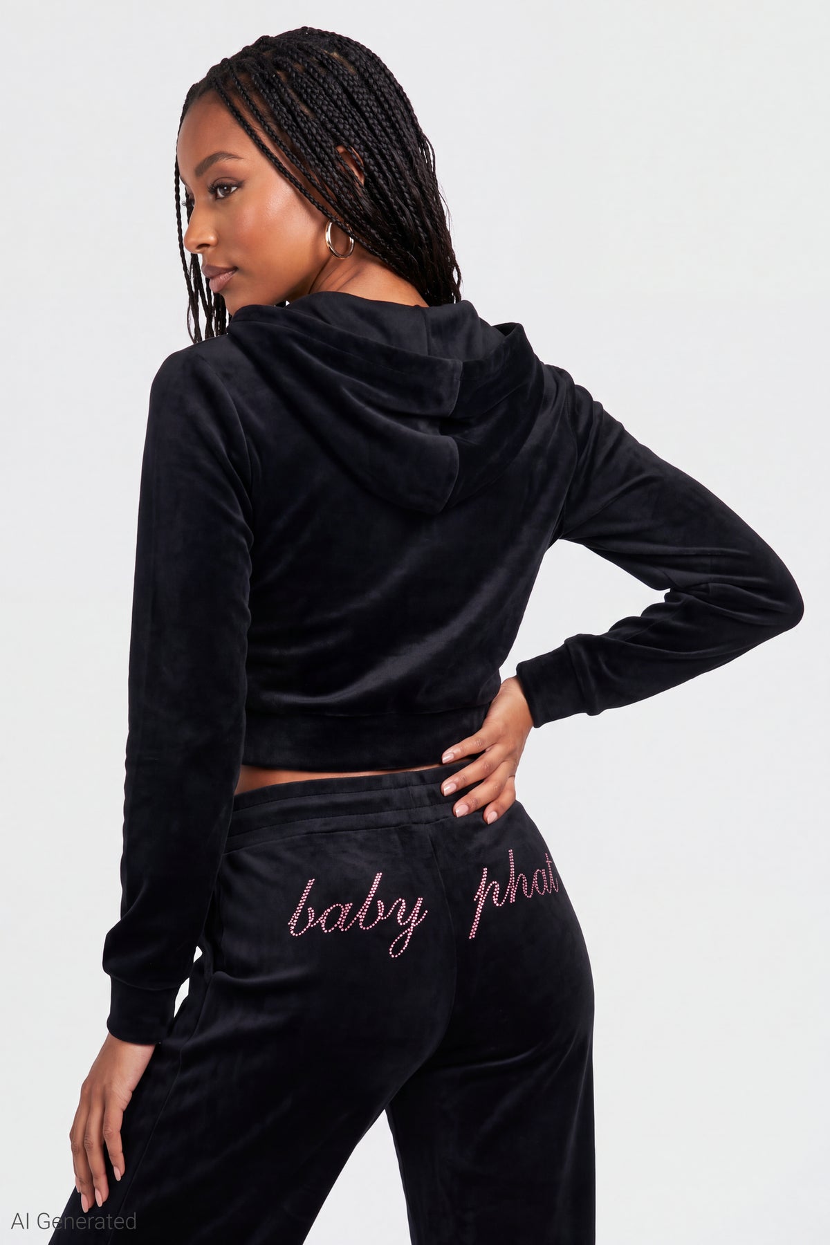Alt View 4. Baby Phat Velour Zip Hoodie & Sweatpant Set - Black
