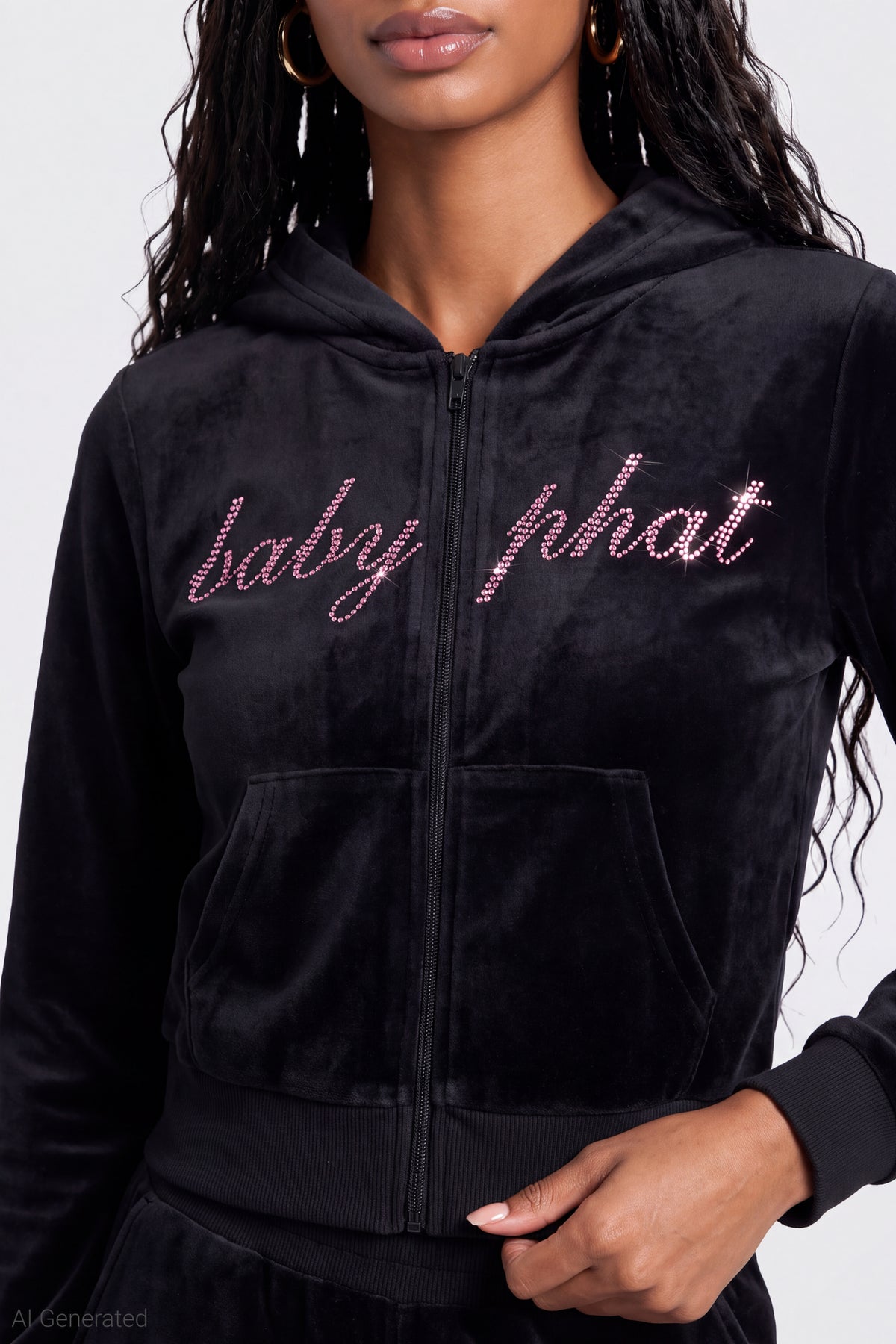 Alt View 5. Baby Phat Velour Zip Hoodie & Sweatpant Set - Black