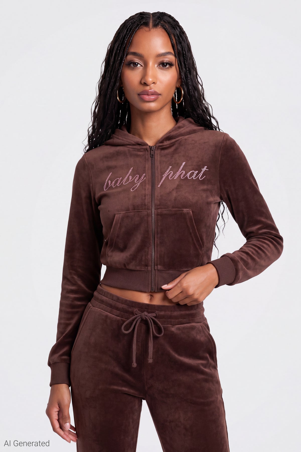 Alt View 3. Baby Phat Velour Zip Hoodie & Sweatpant Set - Brown