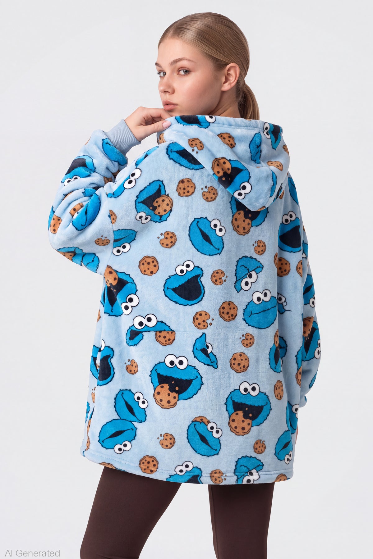 Alt View 2. Cookie Monster Plush Blanket Hoodie - Light Blue