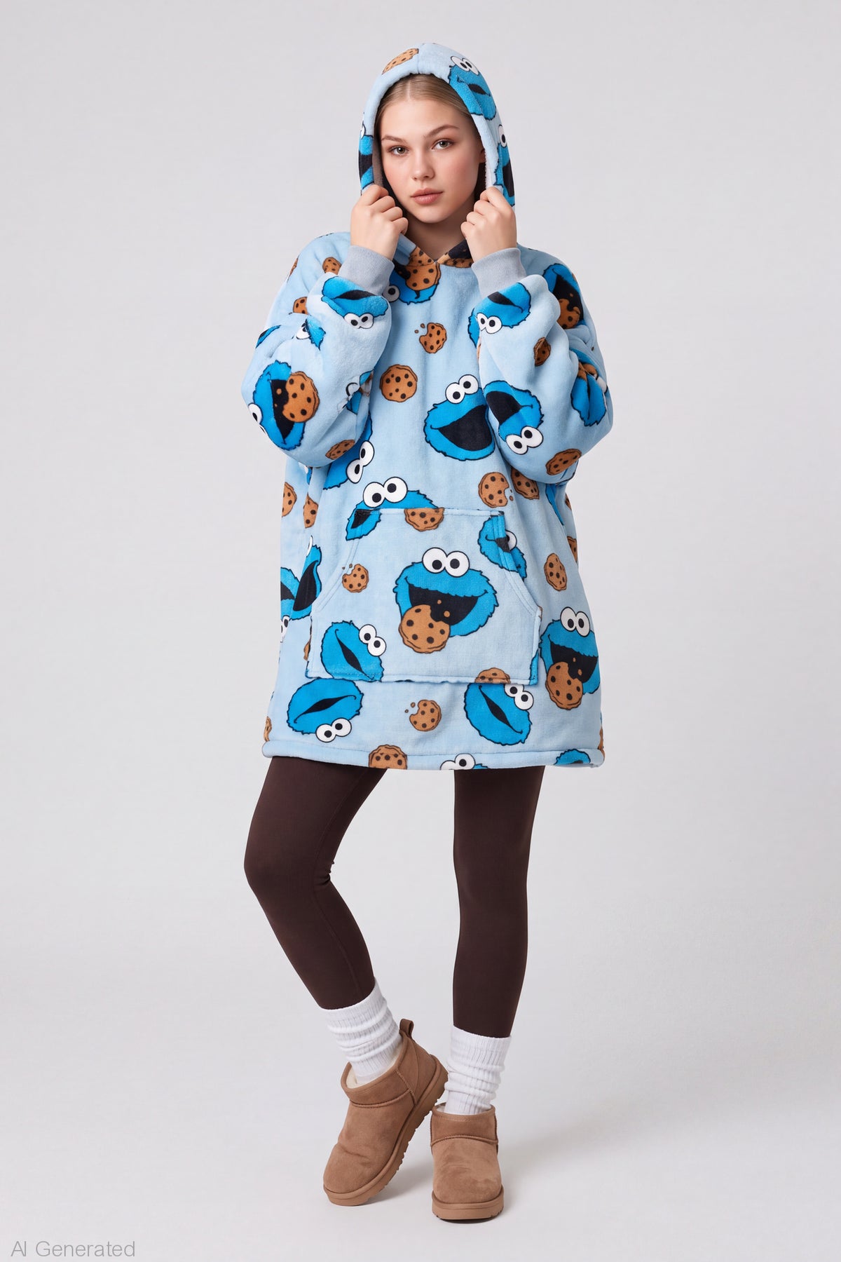 Alt View 3. Cookie Monster Plush Blanket Hoodie - Light Blue