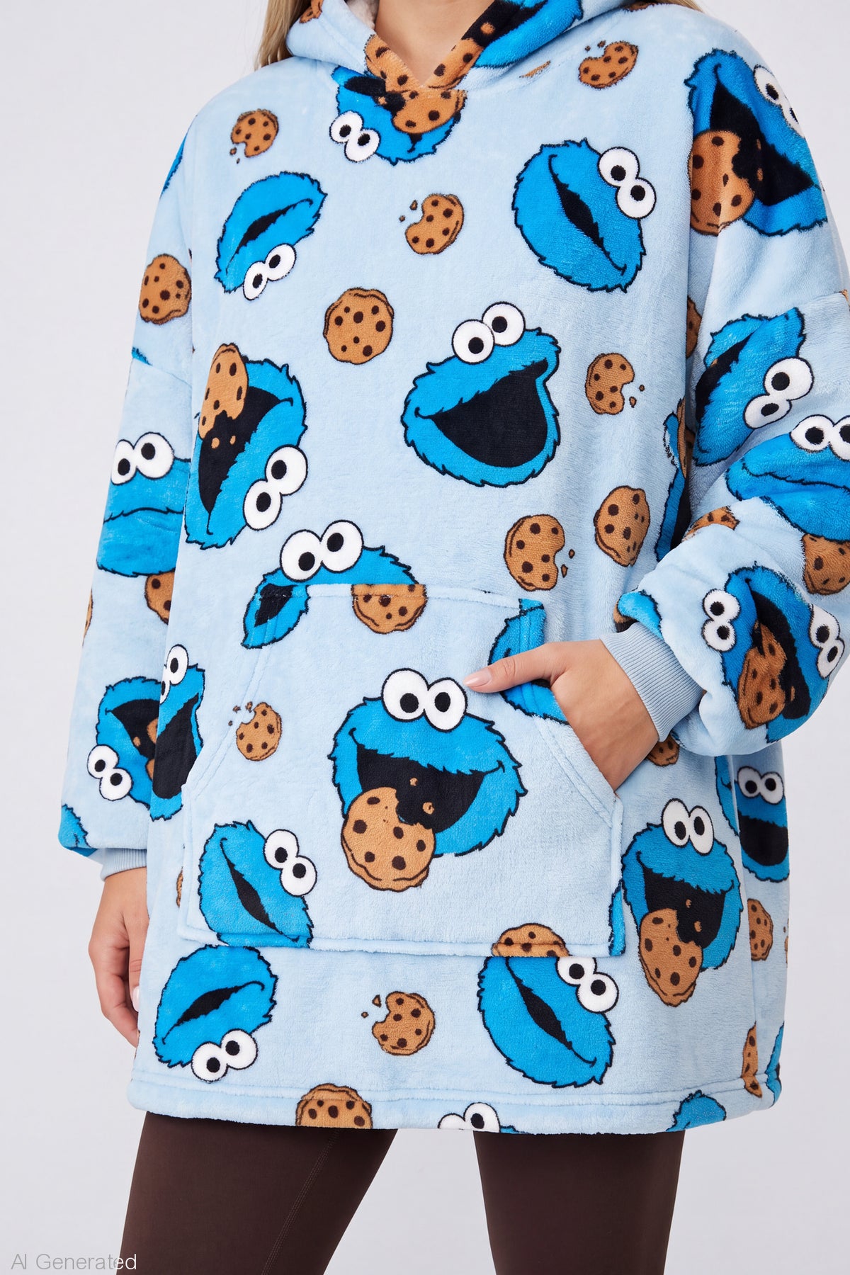 Alt View 4. Cookie Monster Plush Blanket Hoodie - Light Blue