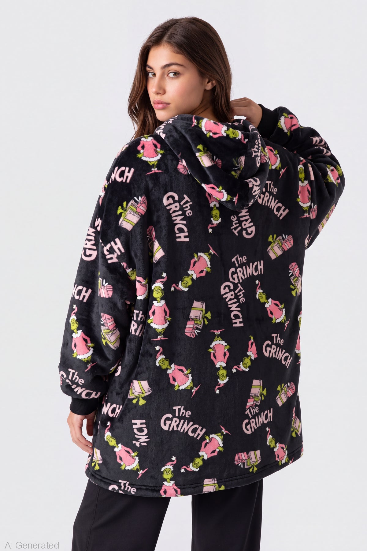 Alt View 2. The Grinch Plush Blanket Hoodie - Black