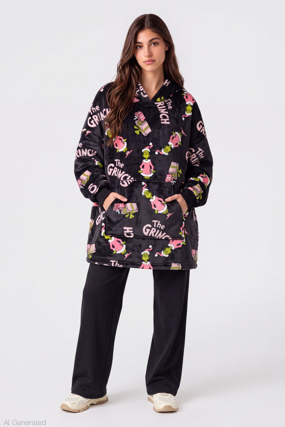 Alt View 3. The Grinch Plush Blanket Hoodie - Black
