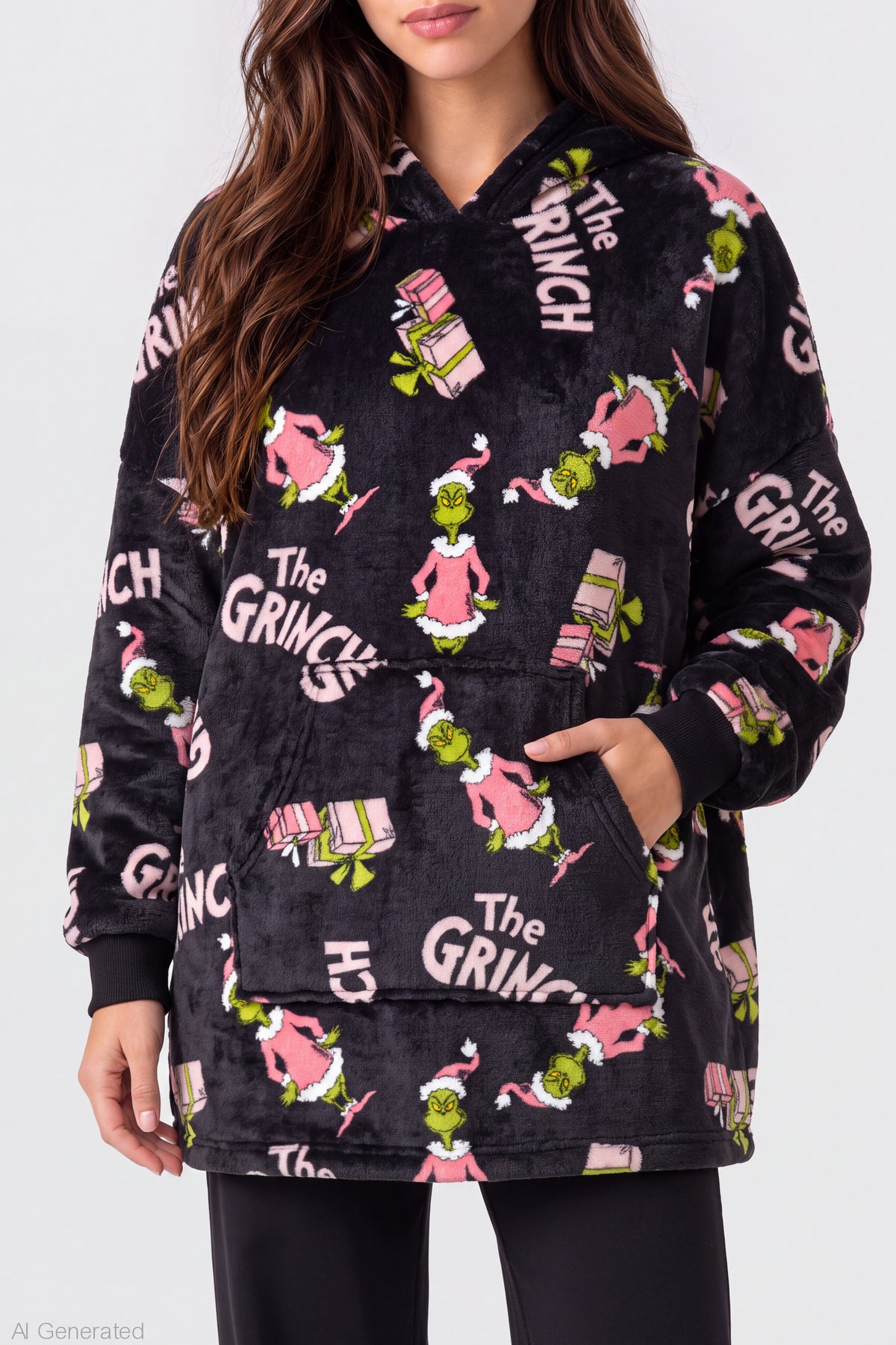 Alt View 4. The Grinch Plush Blanket Hoodie - Black