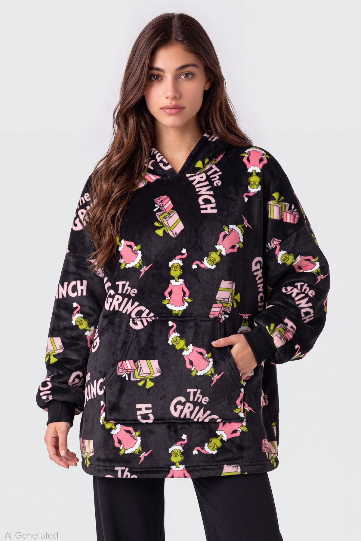 The Grinch Plush Blanket Hoodie - Black