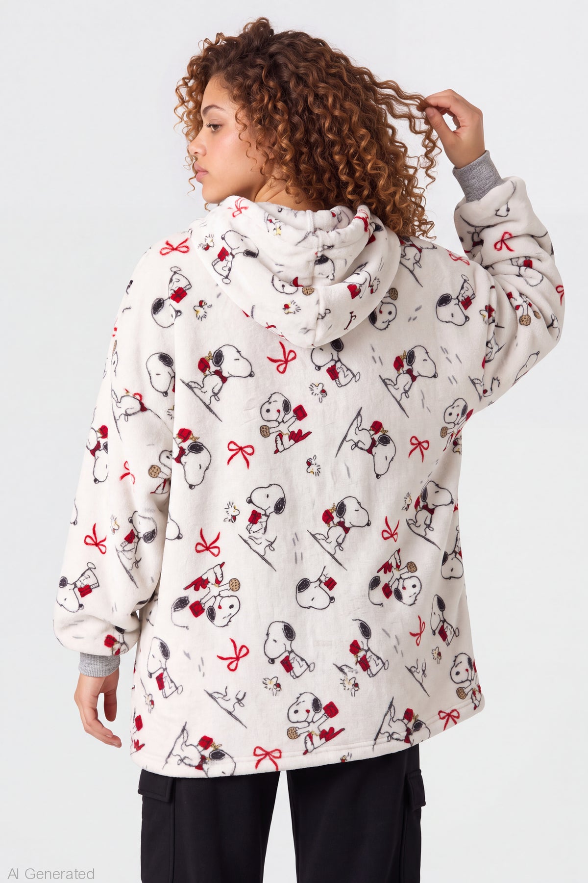 Alt View 2. Peanuts Snoopy Plush Blanket Hoodie - White